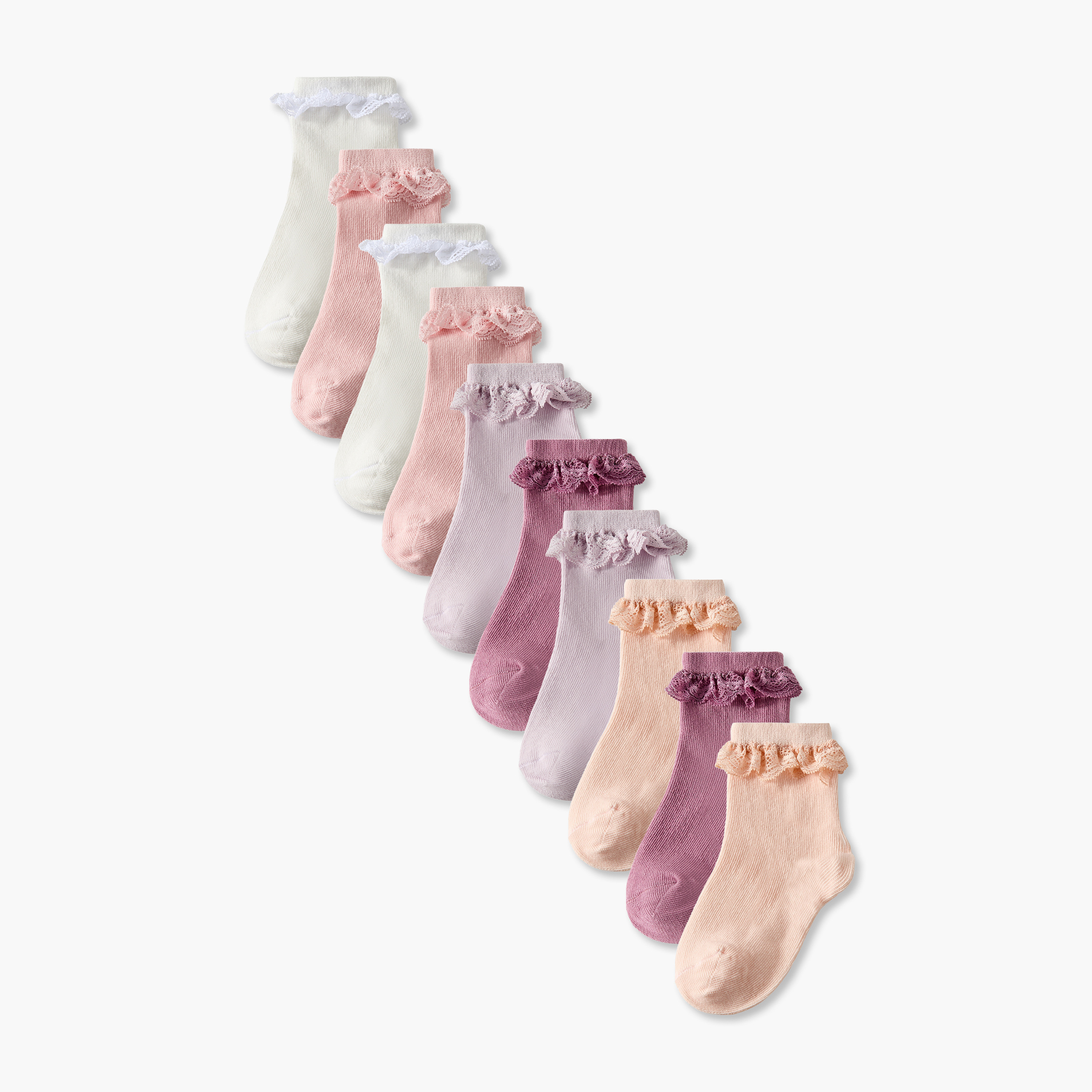طقم جوارب بحافة كشكش للبنات 10 أزواج من جونيورز-baby-girls-accessories-socks-image-1