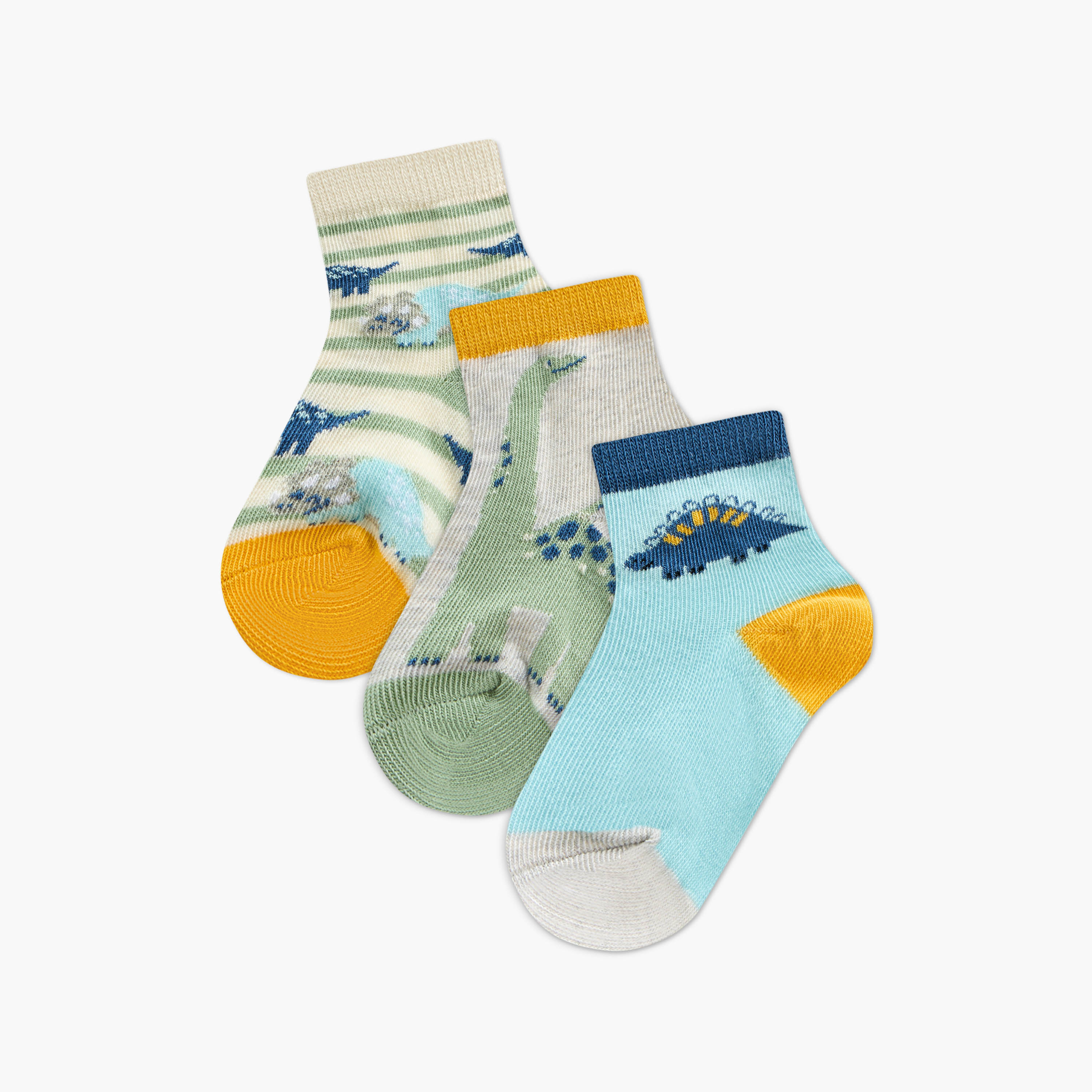 طقم جوارب 3 أزواج بطول الكاحل بتفاصيل ديناصور من جونيورز-baby-boys-accessories-socks-image-1