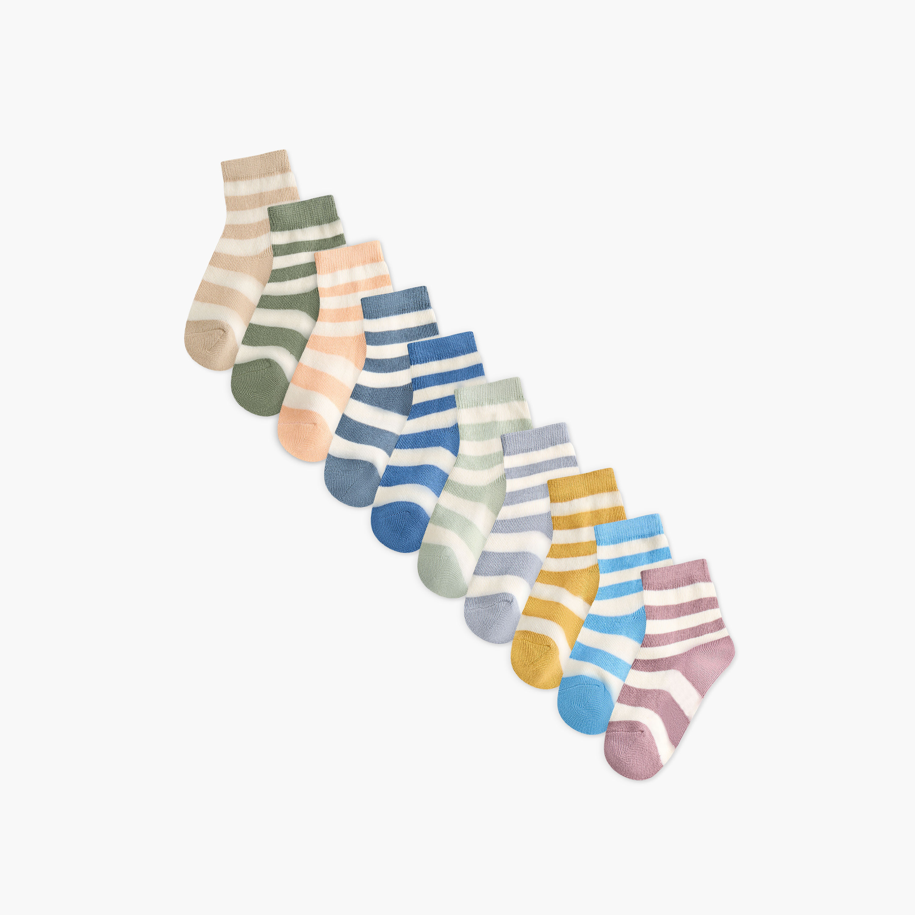 Juniors Striped Ankle Length Socks - Set of 10-baby-girls-accessories-socks-image-1