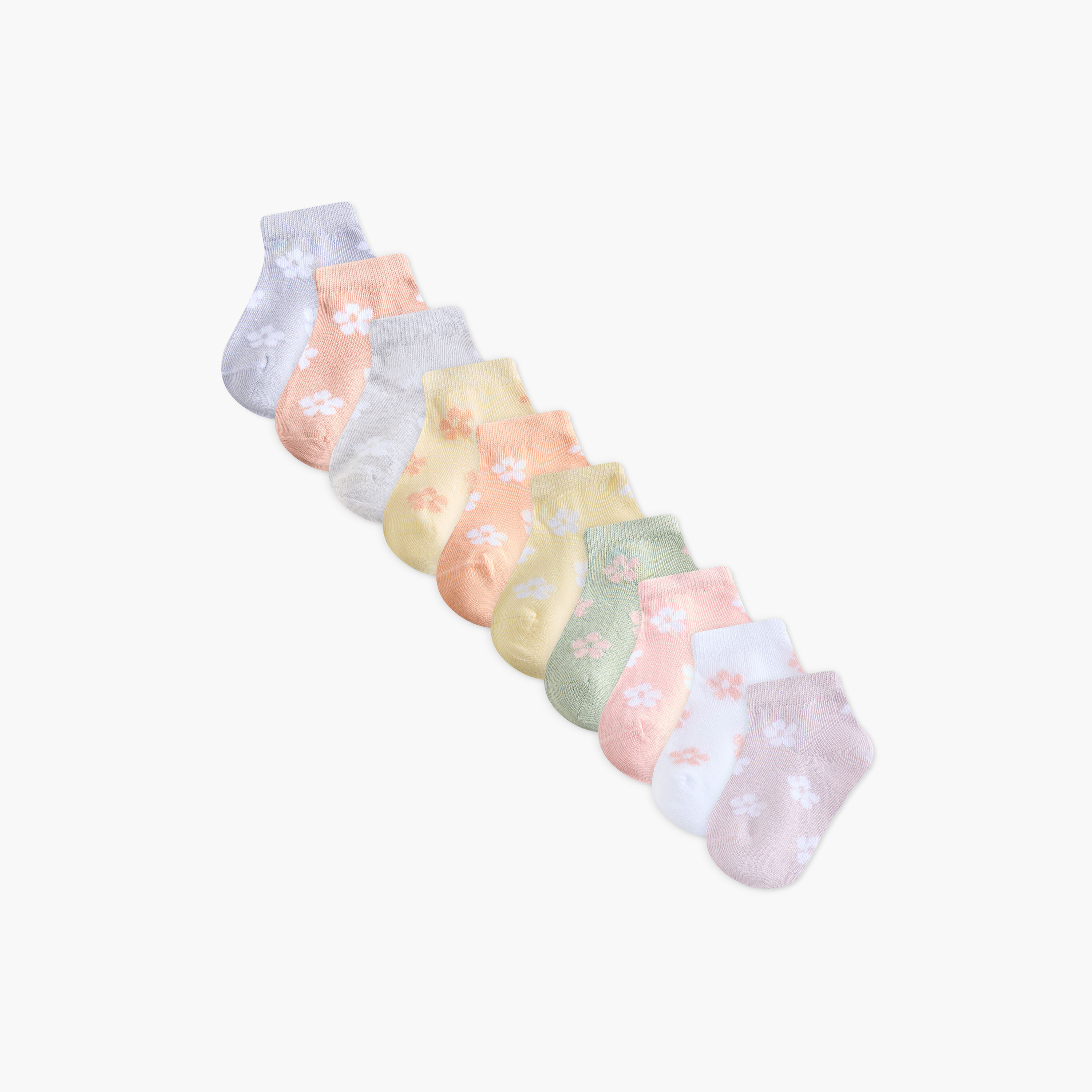 Juniors Floral Print Ankle Length Socks - Set of 10-baby-boys-accessories-socks-image-1