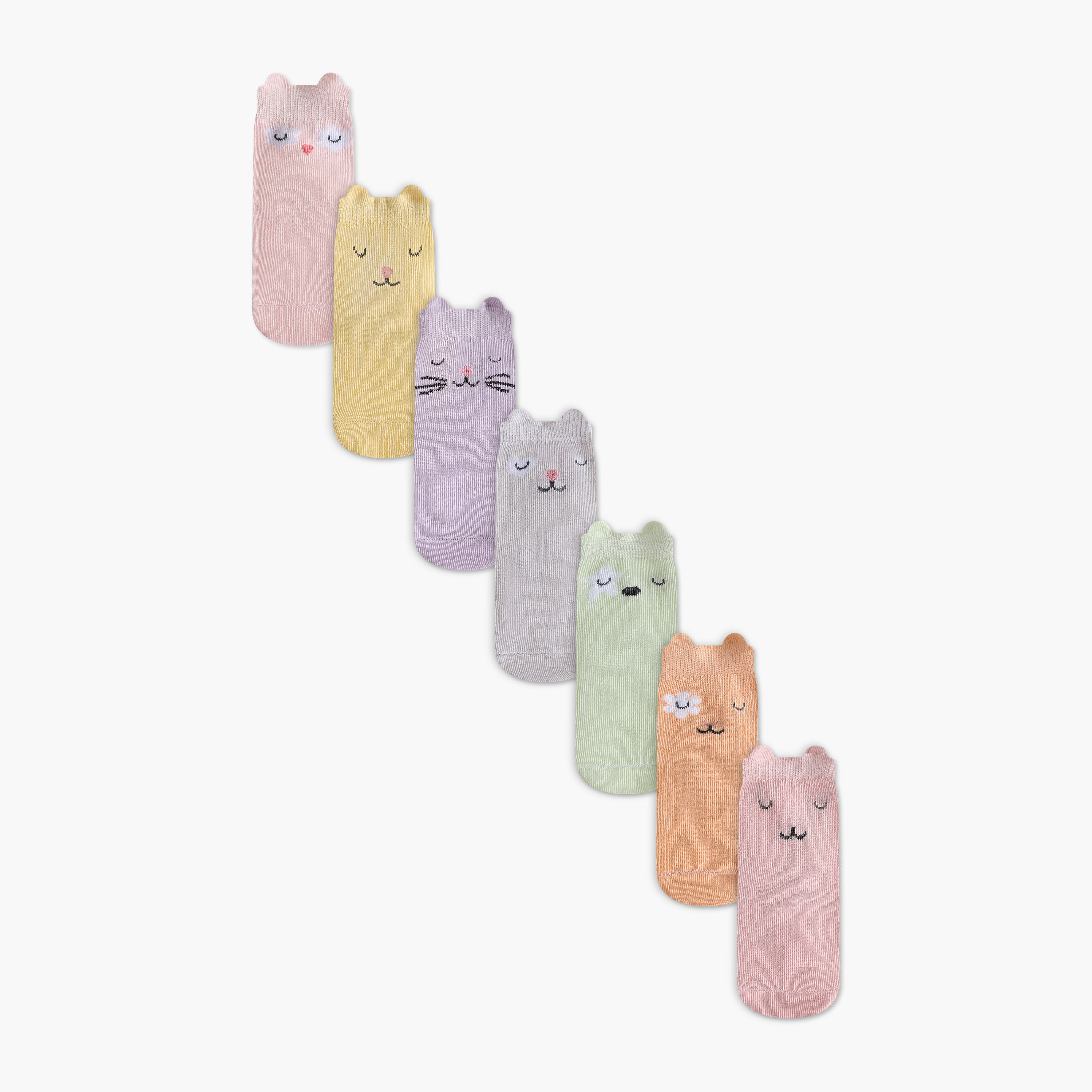 Juniors Animal Face Print Ankle Length Socks - Set of 7-baby-girls-accessories-socks-image-1