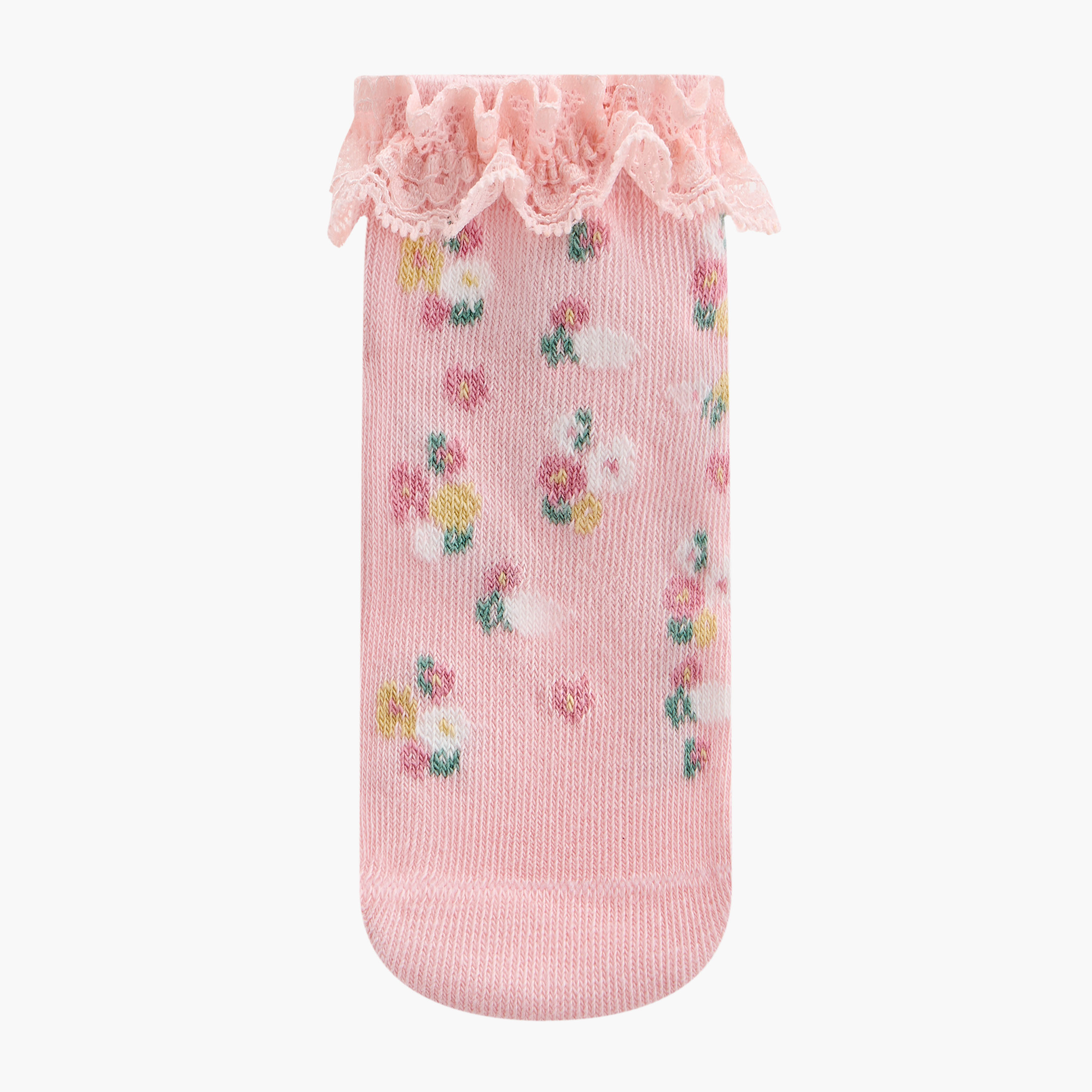 Juniors Printed Ankle Length Socks with Ruffle Trim - Set of 7-baby-girls-accessories-socks-image-2