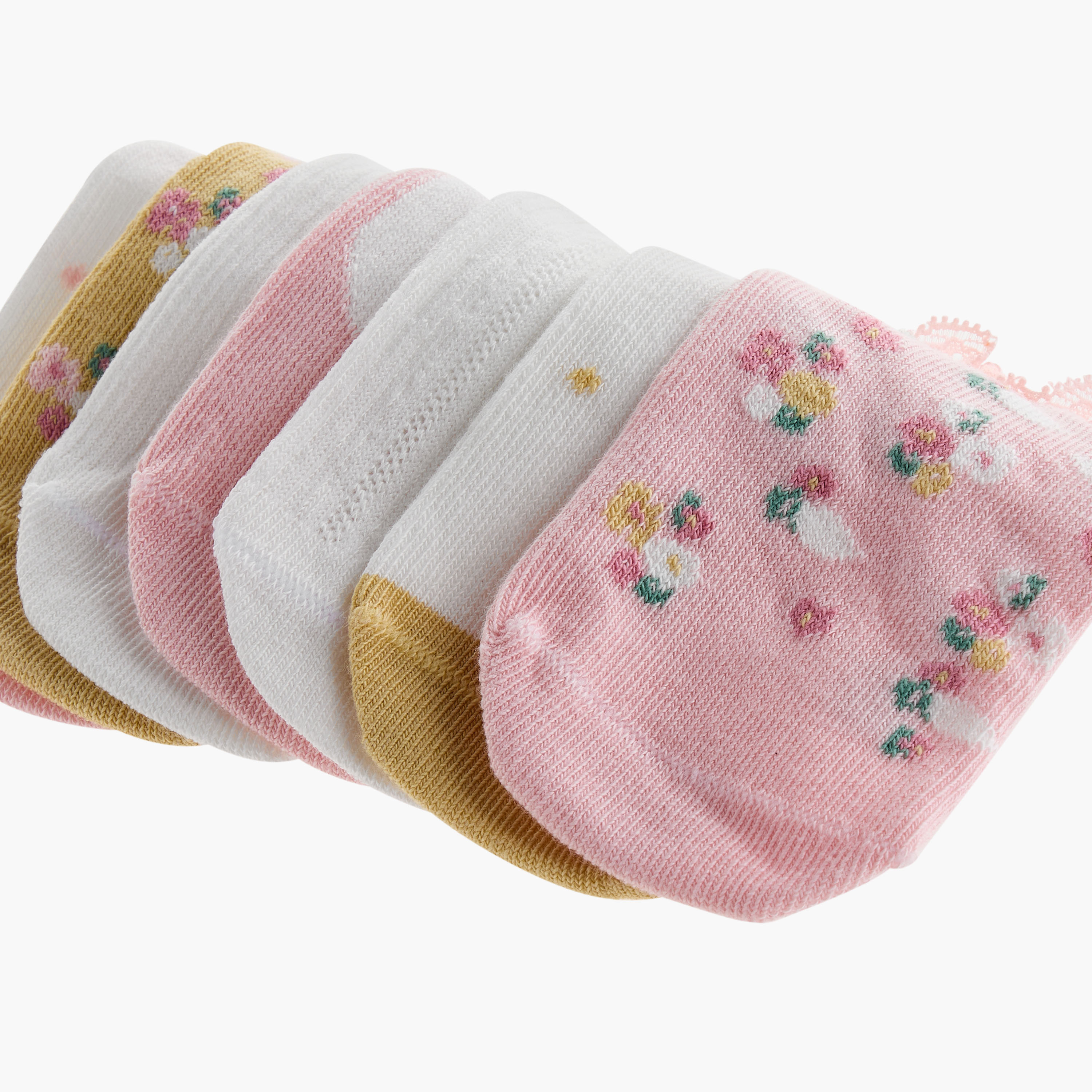 Juniors Printed Ankle Length Socks with Ruffle Trim - Set of 7-baby-girls-accessories-socks-image-3