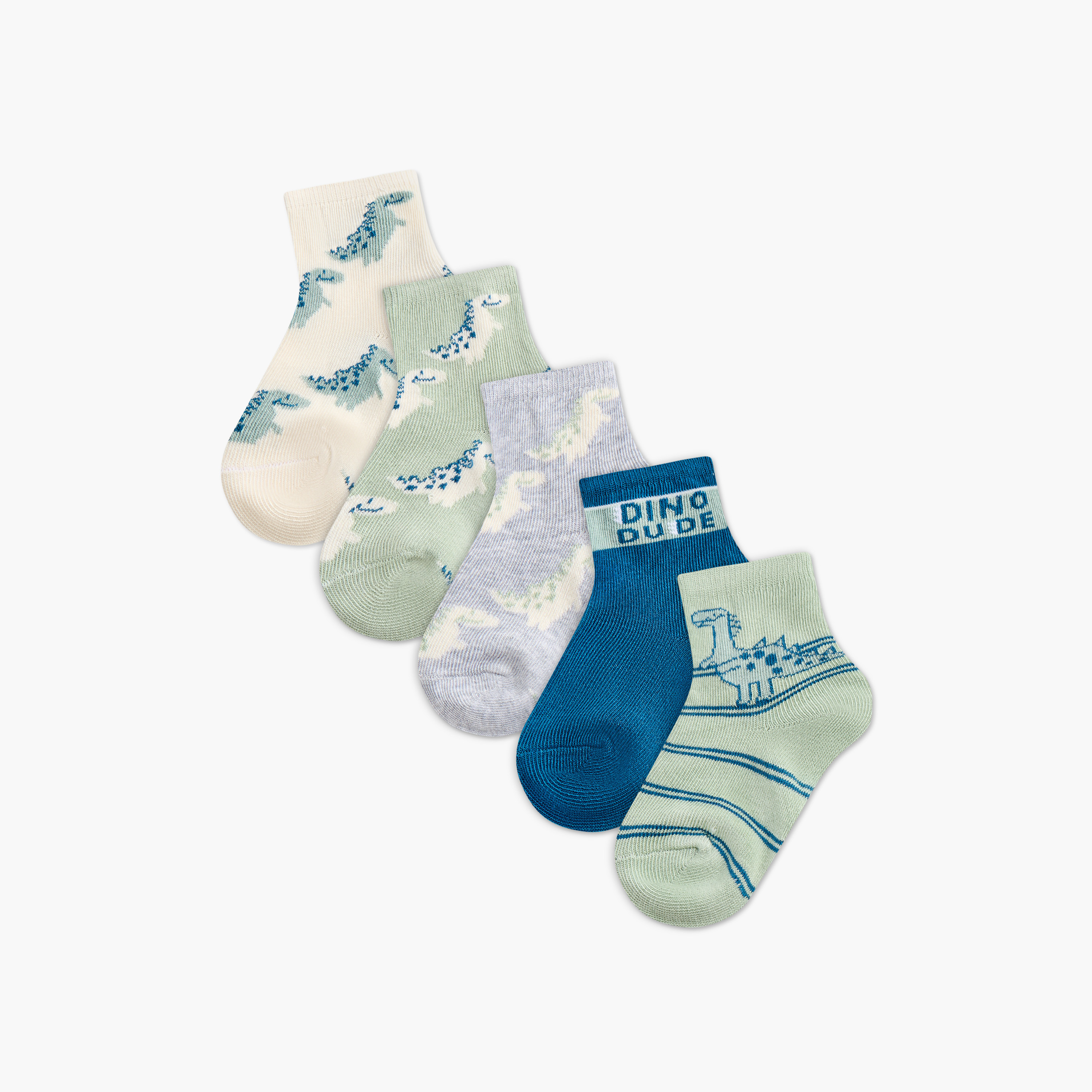 Juniors Dinosaur Print Socks - Set of 5-baby-boys-accessories-socks-image-1