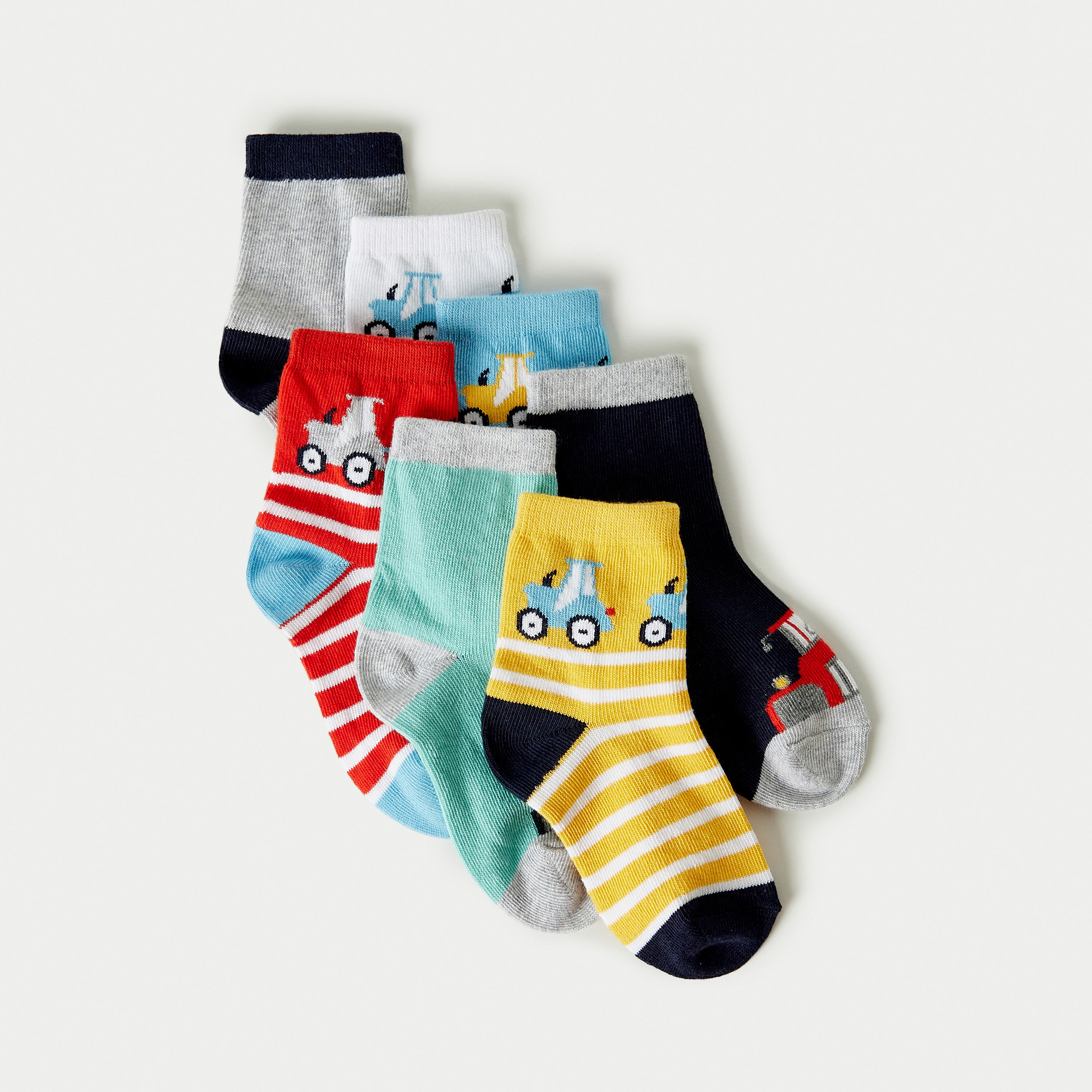 جوارب بطول الكاحل وبطبعات من جونيورز - طقم من 7 أزواج-baby-boys-accessories-socks-image-2