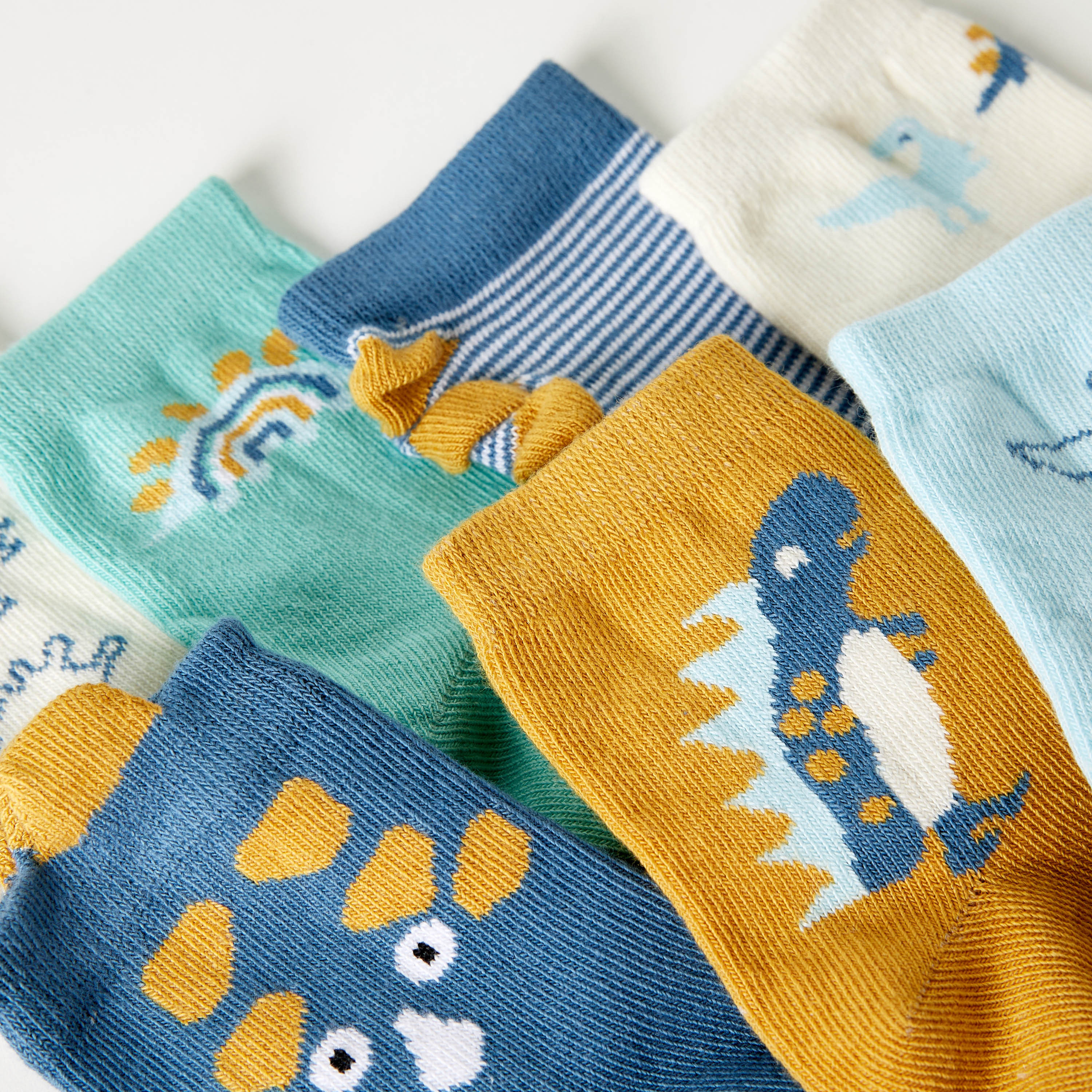 Juniors Dinosaur Print Ankle Length Socks - Set of 7-baby-boys-accessories-socks-image-3