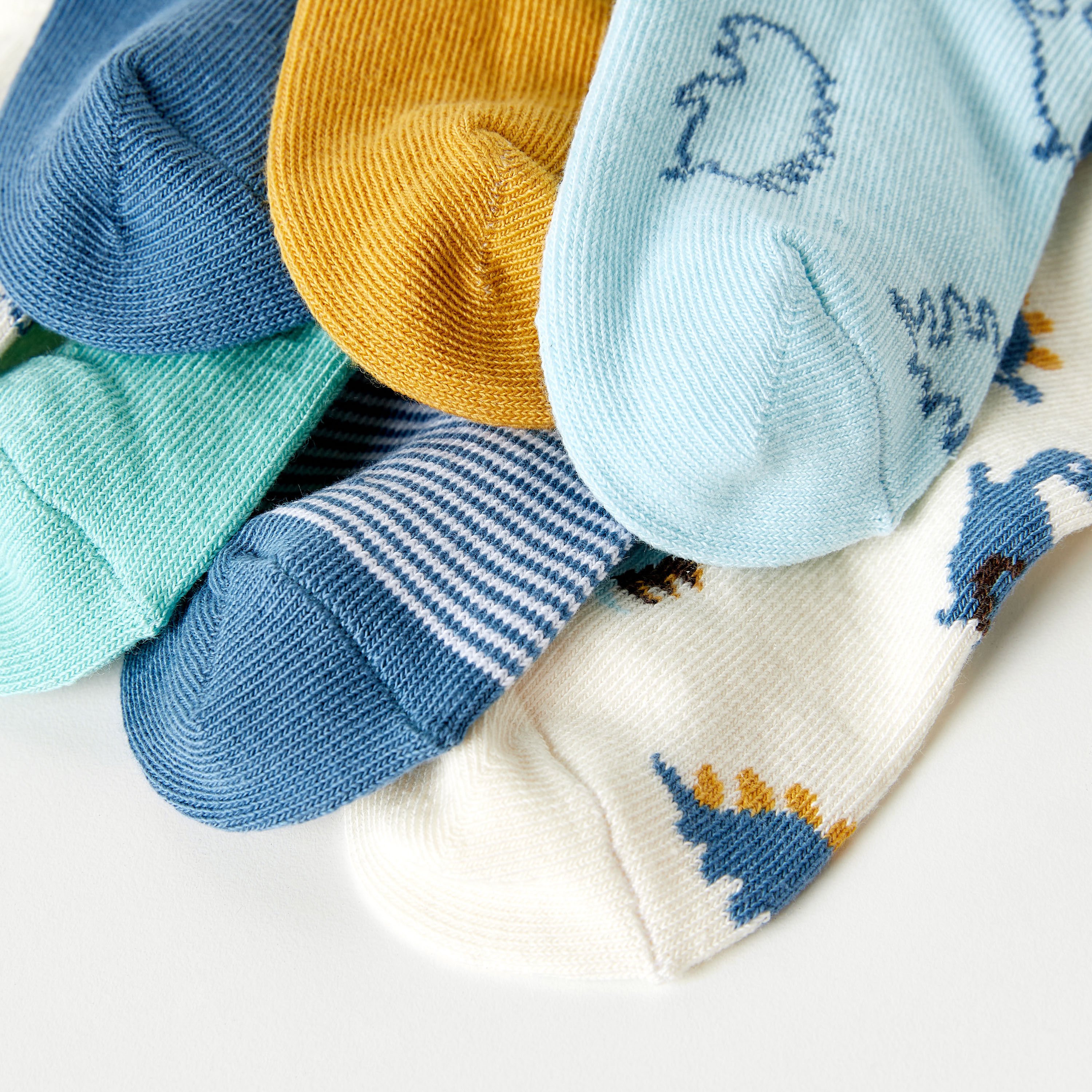 Juniors Dinosaur Print Ankle Length Socks - Set of 7-baby-boys-accessories-socks-image-4