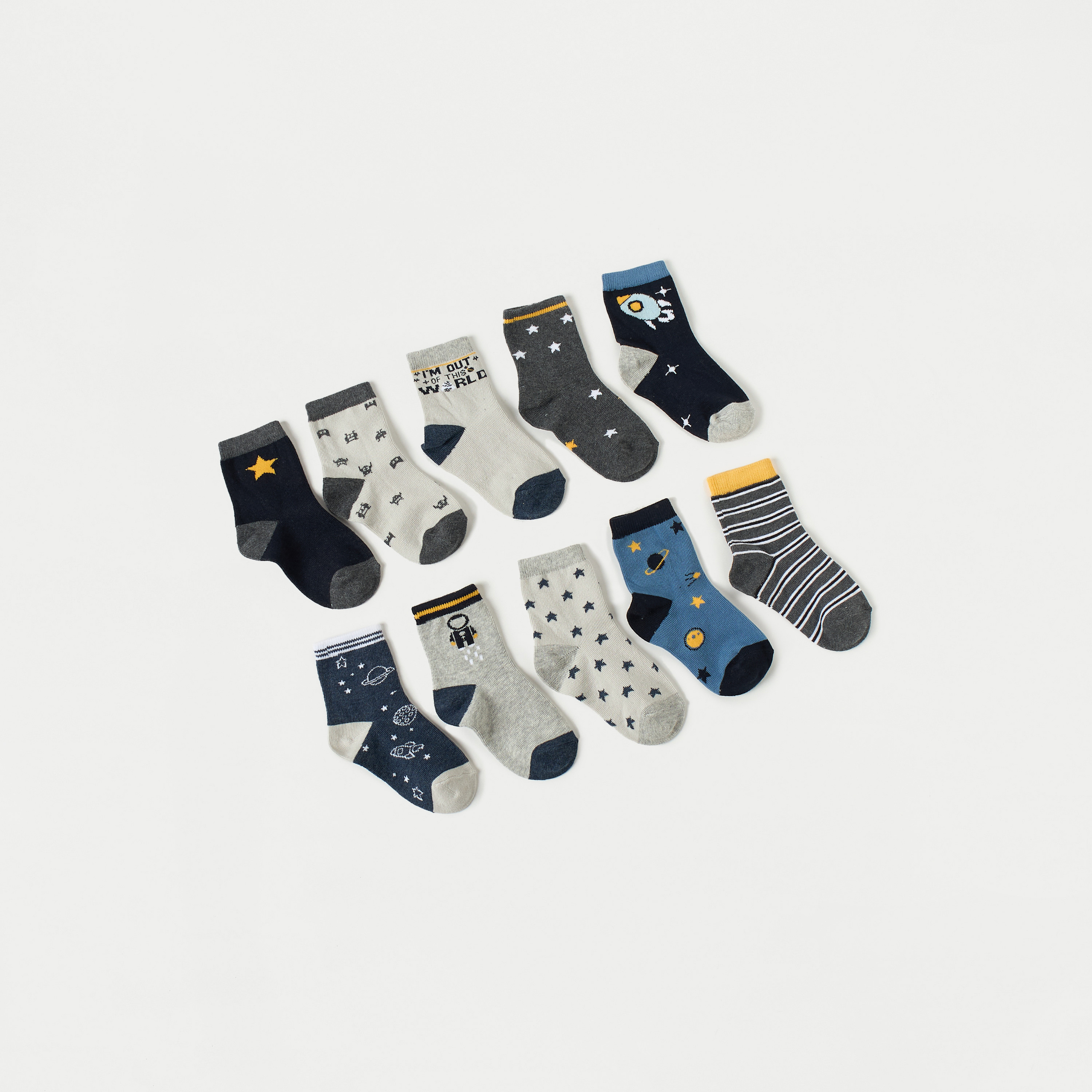 Juniors Space Print Socks - Set of 10-baby-boys-accessories-socks-image-1