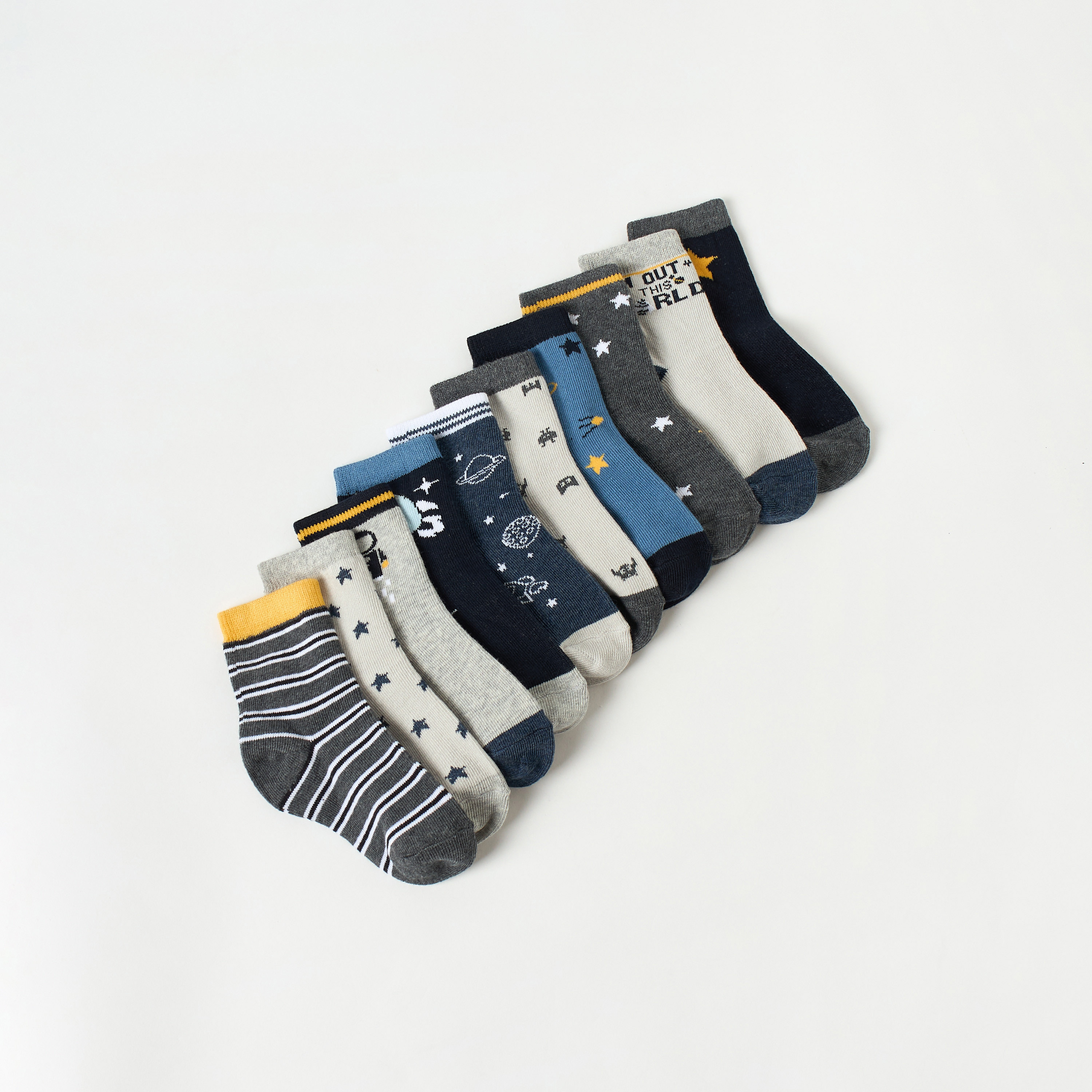 Juniors Space Print Socks - Set of 10-baby-boys-accessories-socks-image-2