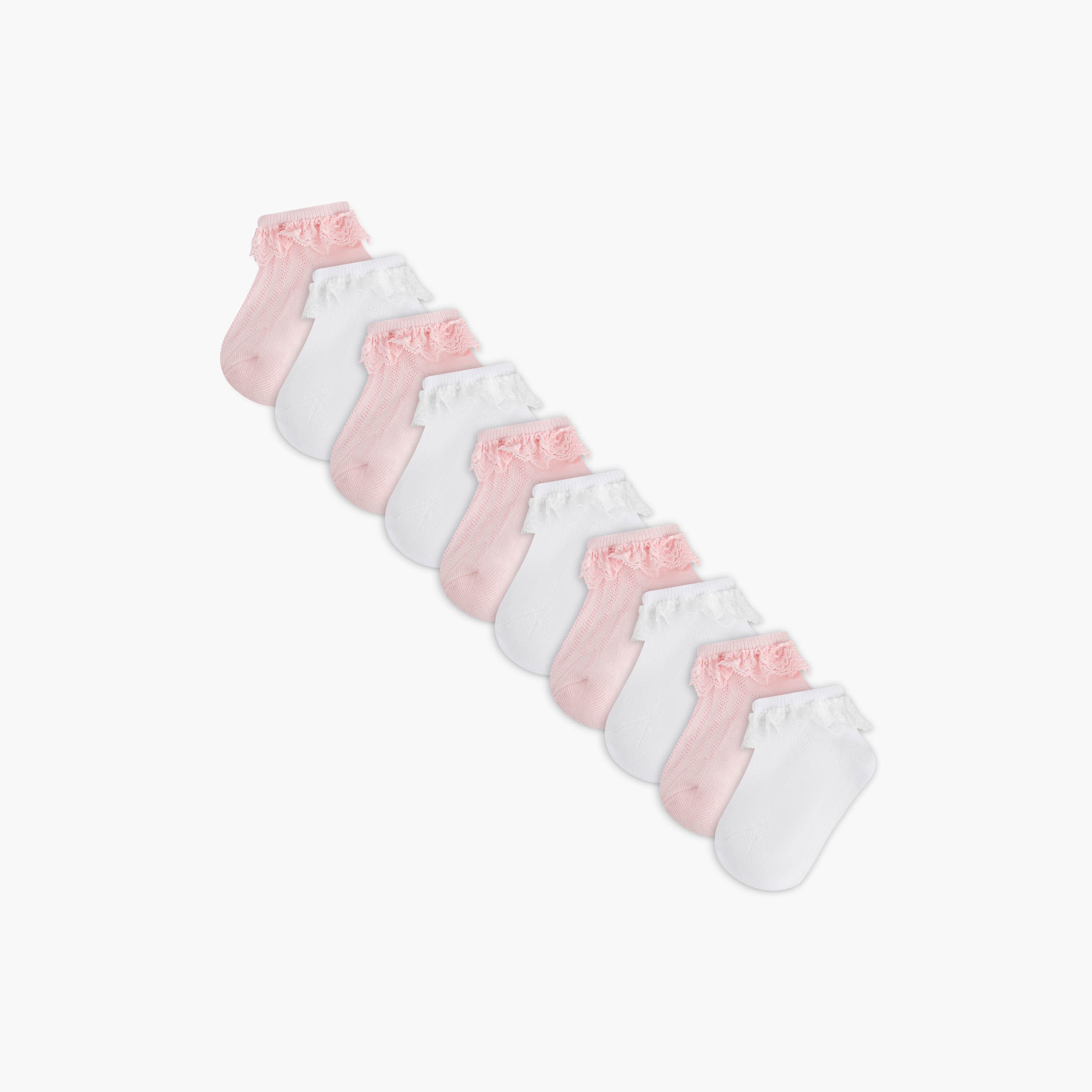 Juniors Lace Trim Ankle Length Socks - Set of 10-baby-girls-accessories-socks-image-1