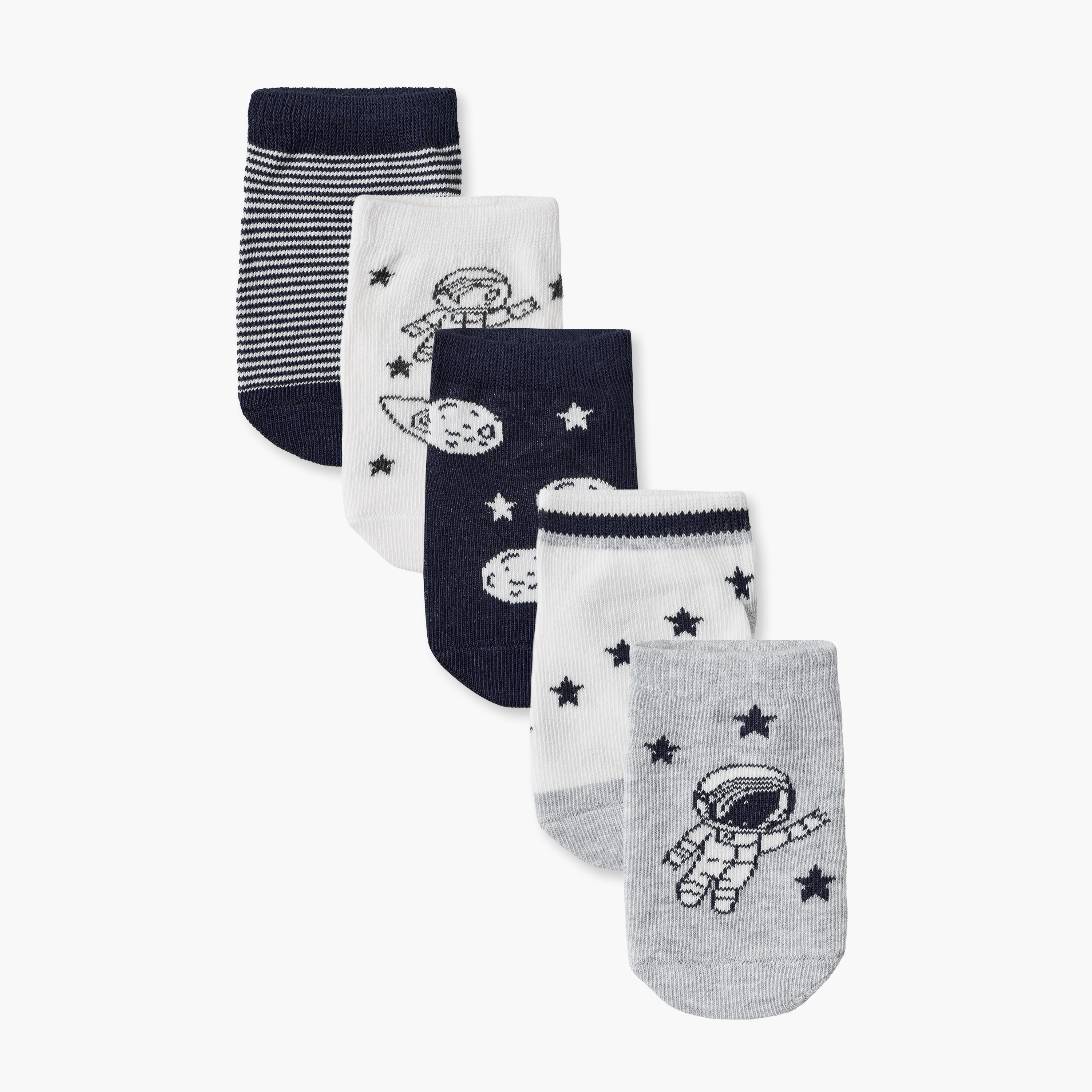 طقم جوارب رضع 5 أزواج بطبعات فضاء للأولاد من جونيورز-baby-boys-accessories-socks-image-1