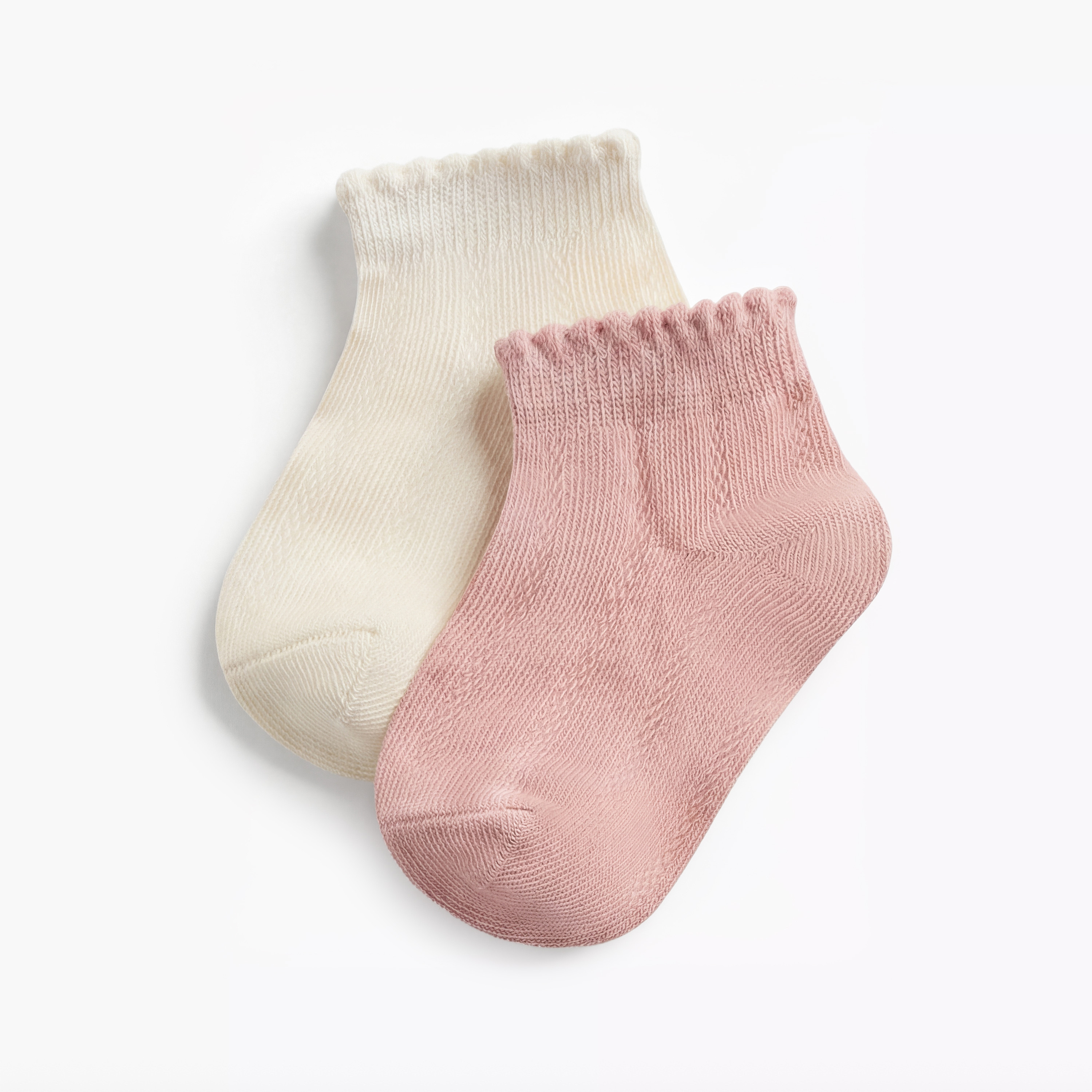 Juniors Textured Ankle Length Socks with Scallop Hem - Set of 2-baby-girls-accessories-socks-image-1