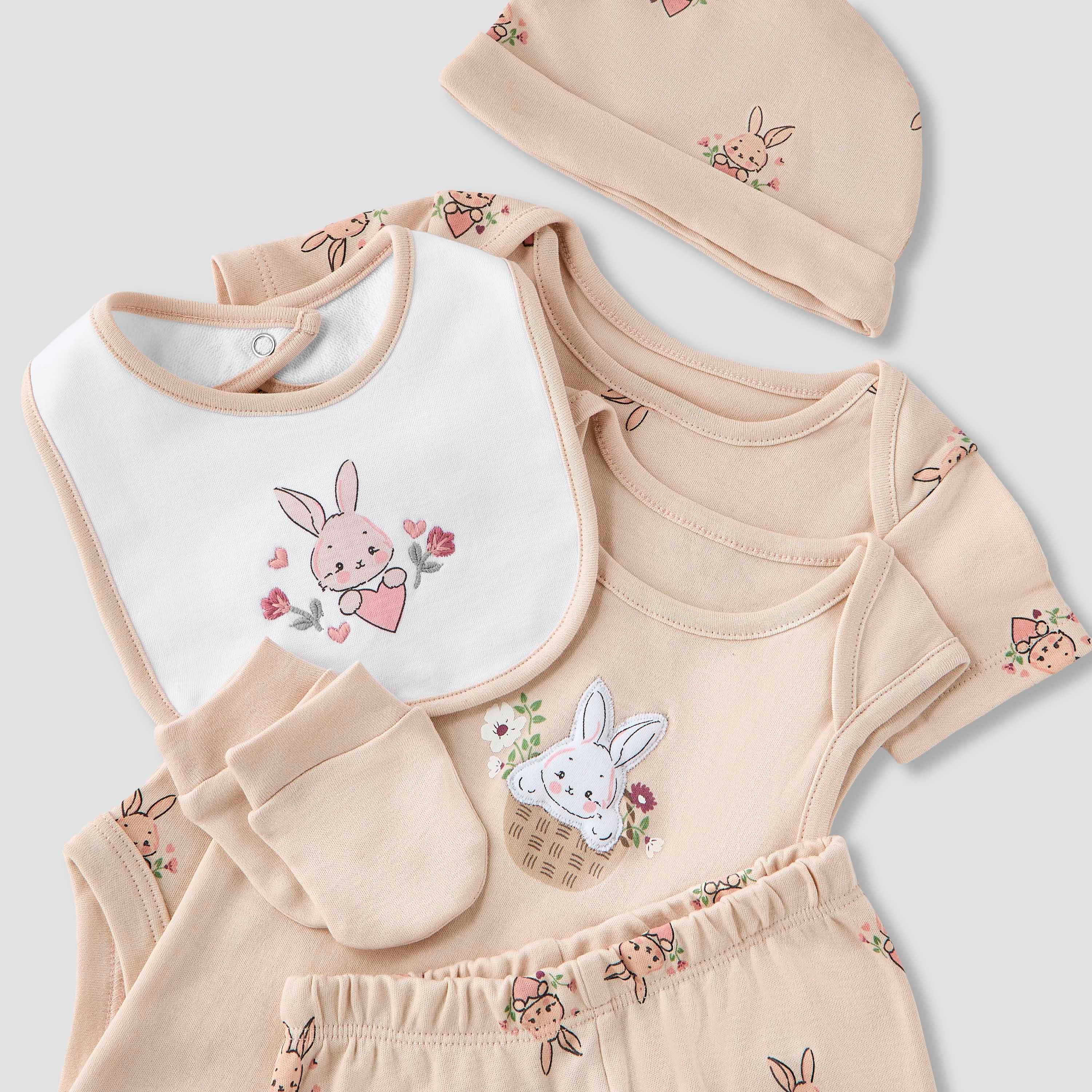 Juniors 9-Piece Girls Gift Set - Cotton - Sleeveless T-shirt, Pyjamas, Bib, Booties - Printed-baby-girls-clothing-setsandcoords-image-11