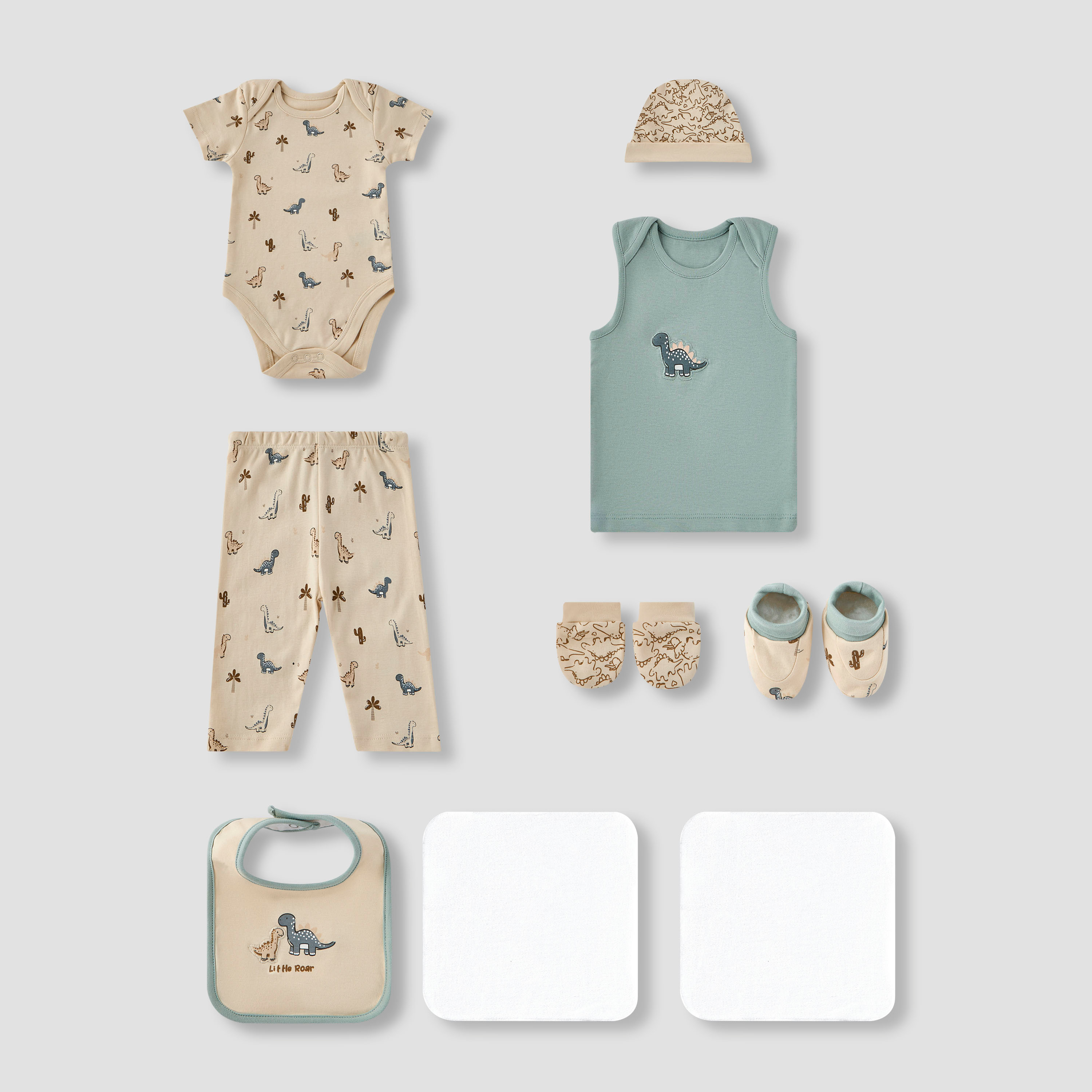 Juniors 9-Piece Boys Gift Set - Cotton - Sleeveless T-shirt, Pyjamas, Bib, Booties - Printed-baby-boys-clothing-setsandcoords-image-2
