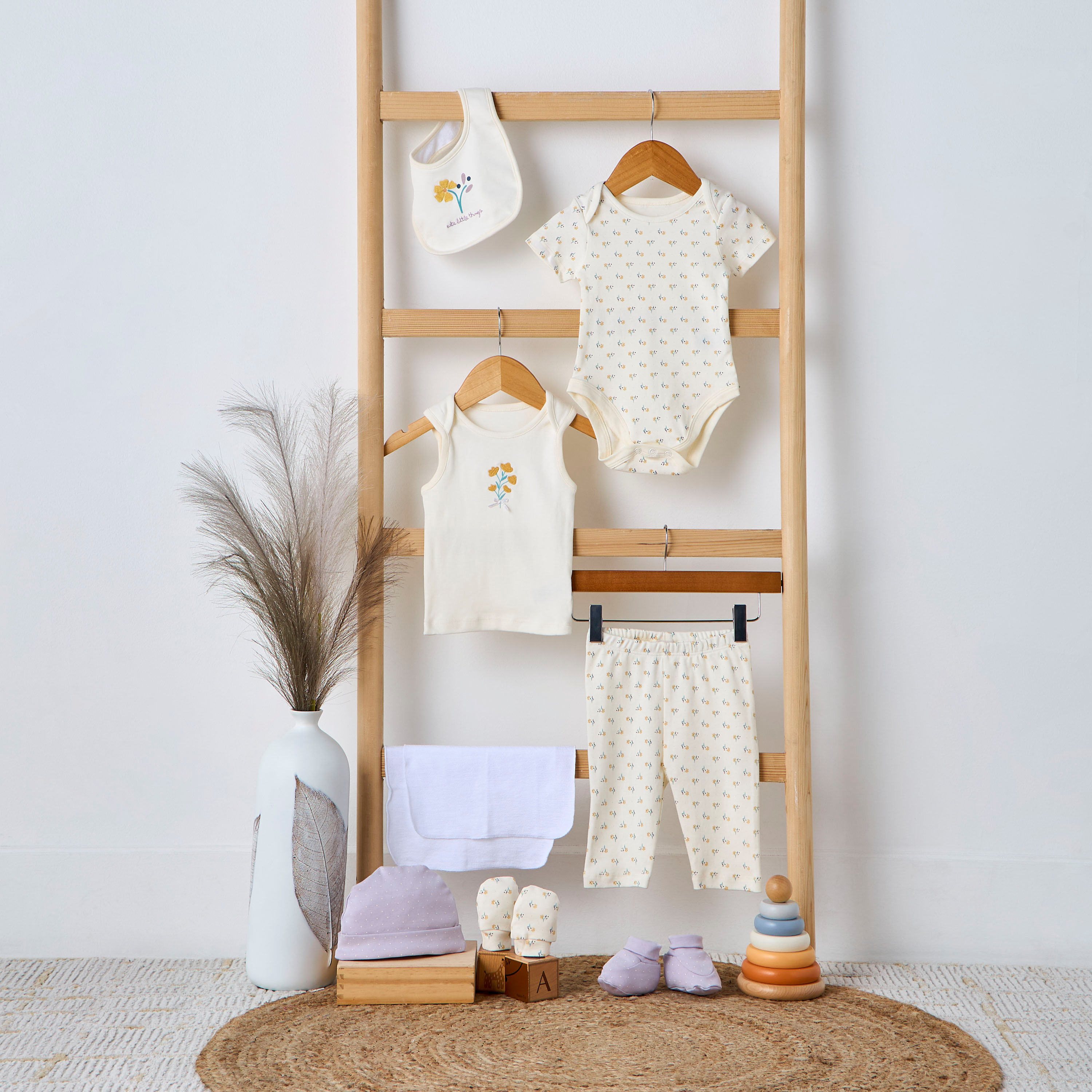 Juniors 9-Piece Girls Gift Set - Cotton - Sleeveless T-shirt, Pyjamas, Bib, Booties - Printed-baby-girls-clothing-setsandcoords-image-14