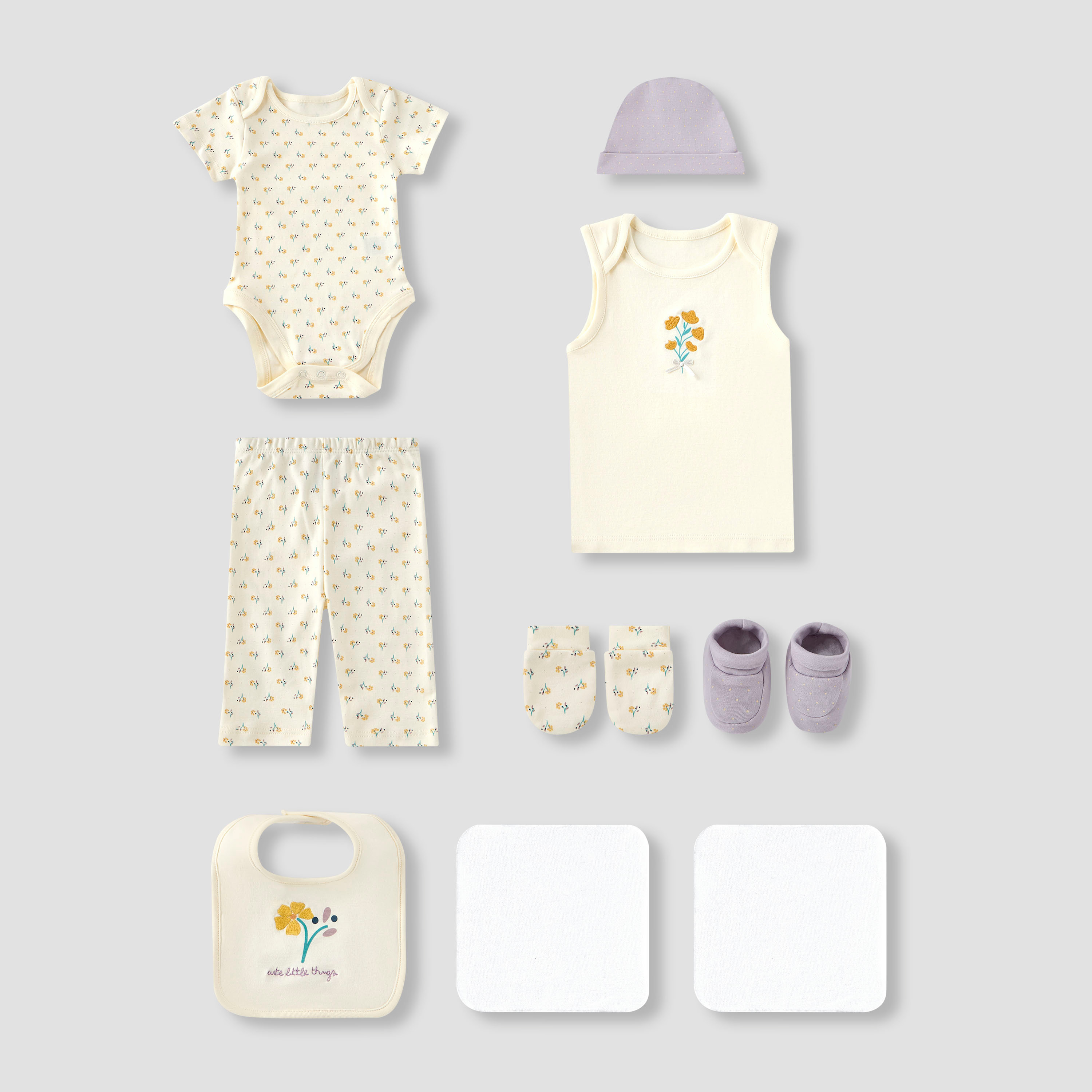 Juniors 9-Piece Girls Gift Set - Cotton - Sleeveless T-shirt, Pyjamas, Bib, Booties - Printed-baby-girls-clothing-setsandcoords-image-2