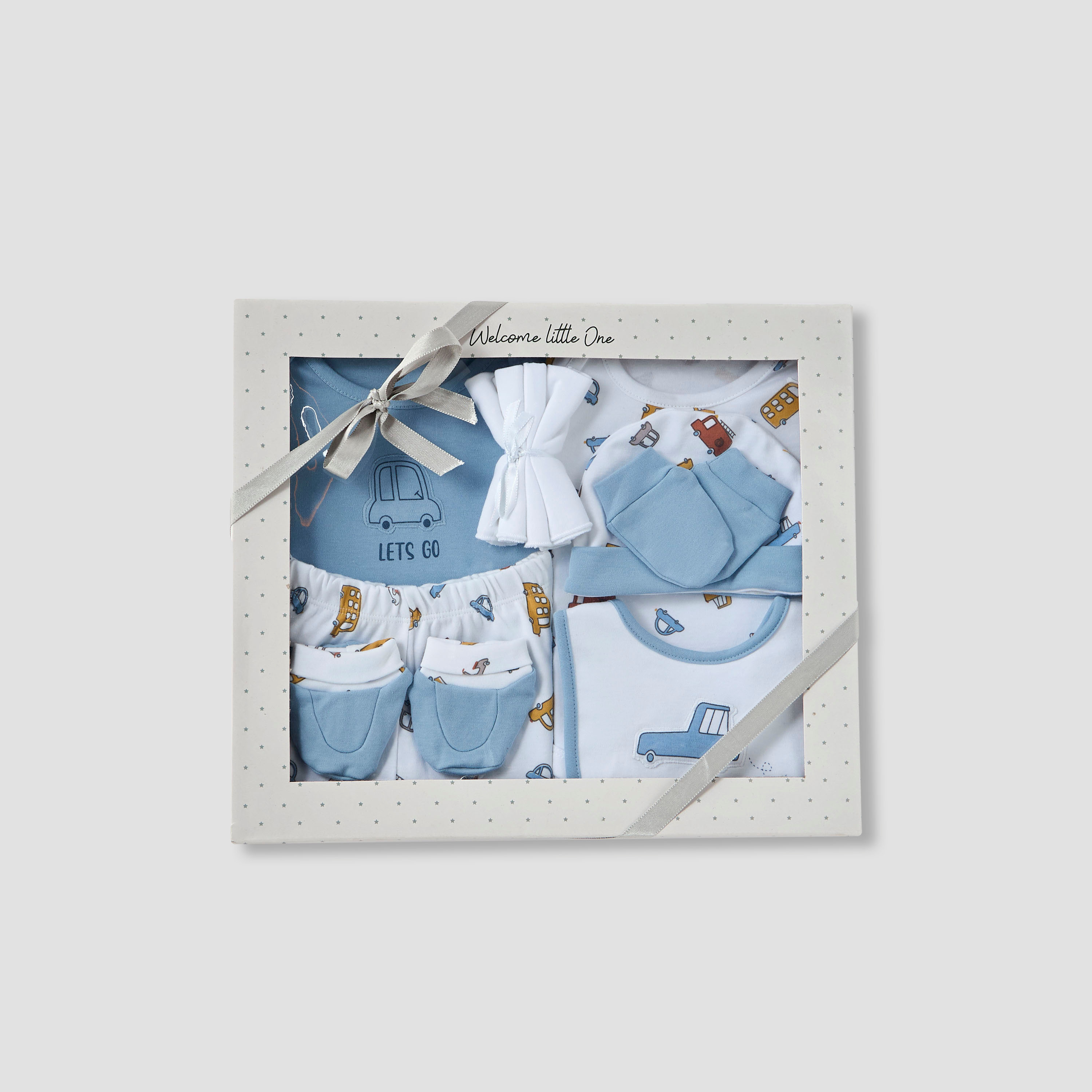 Juniors 9-Piece Boys Gift Set - Cotton - Sleeveless T-shirt, Pyjamas, Bib, Booties - Printed-baby-boys-clothing-setsandcoords-image-1