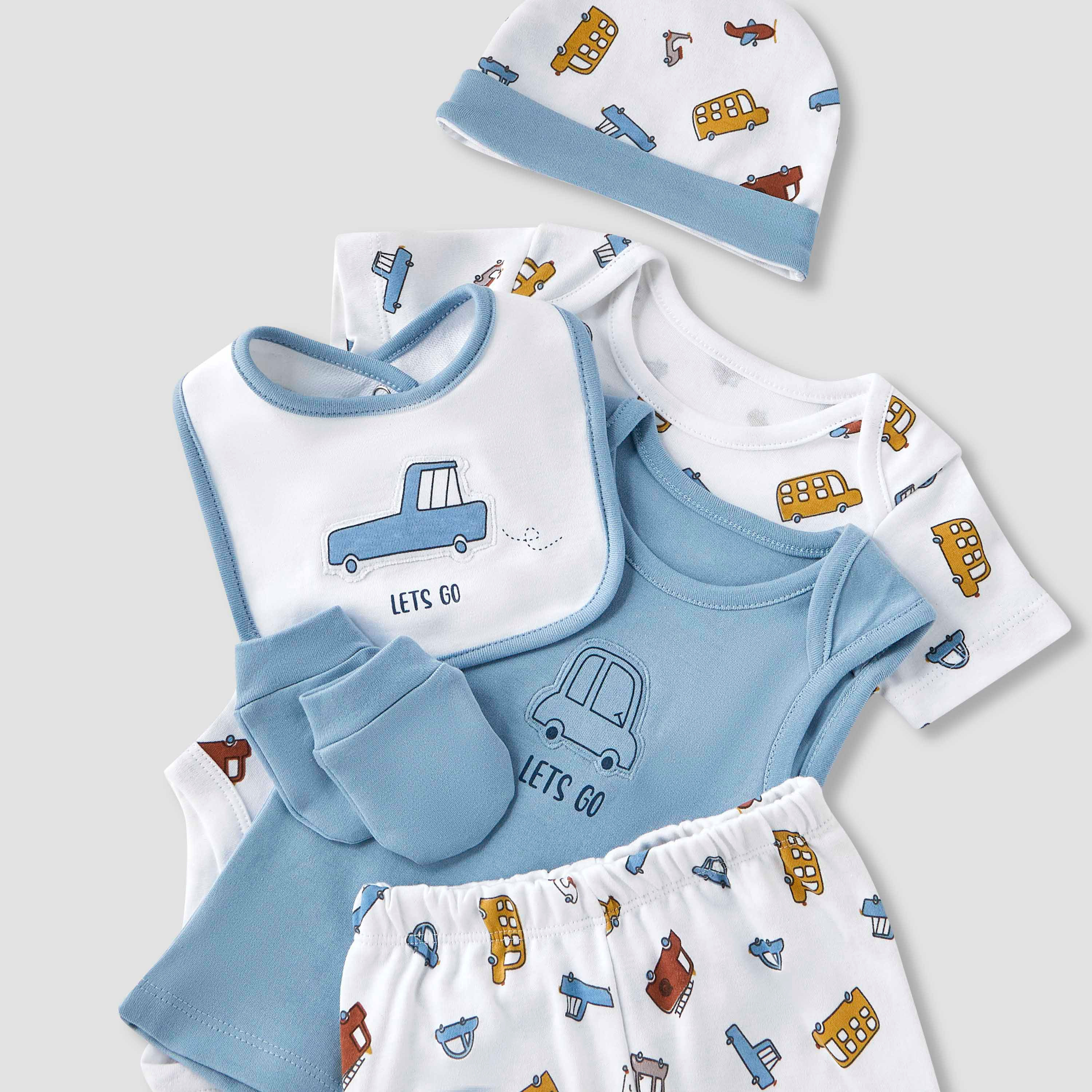 Juniors 9-Piece Boys Gift Set - Cotton - Sleeveless T-shirt, Pyjamas, Bib, Booties - Printed-baby-boys-clothing-setsandcoords-image-11