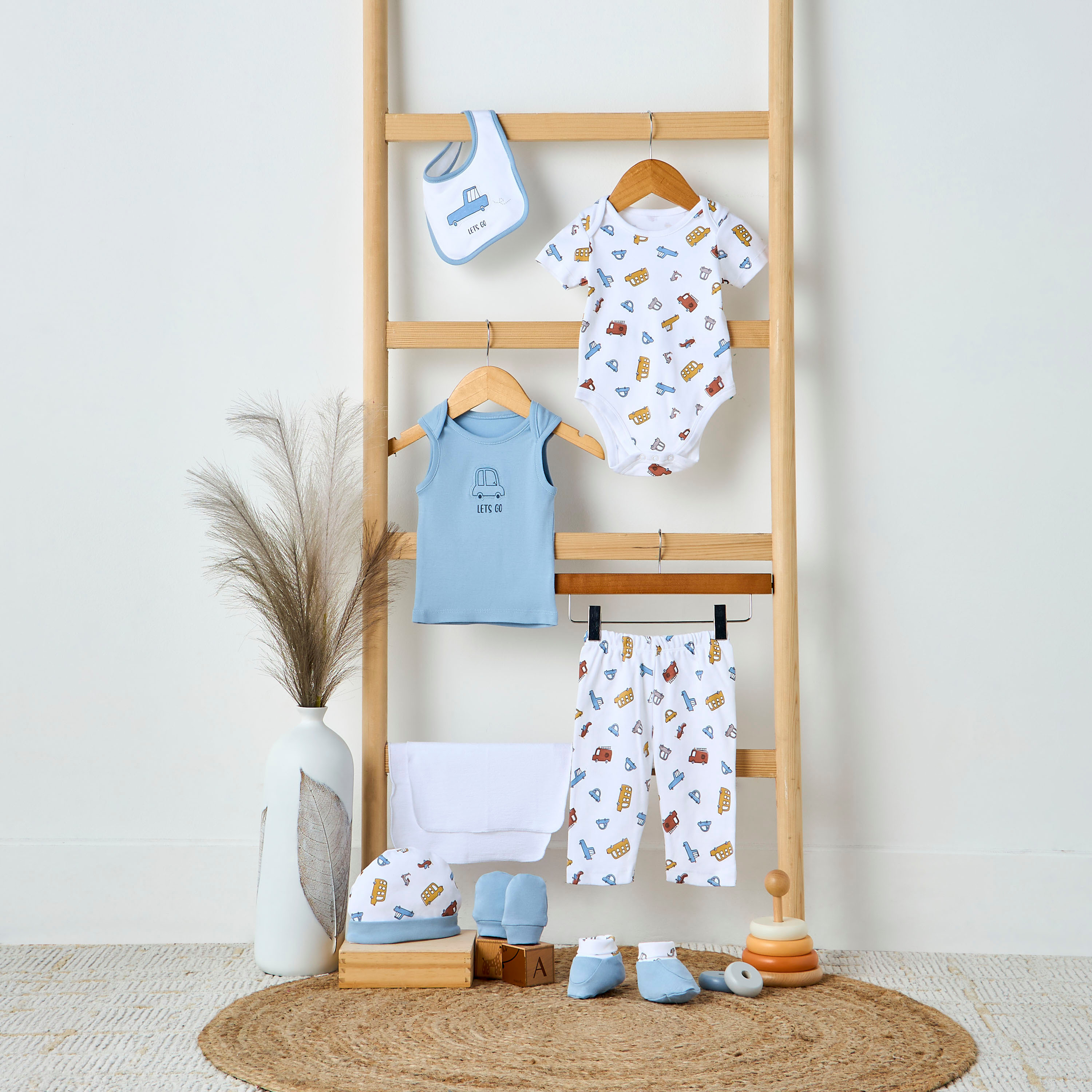 Juniors 9-Piece Boys Gift Set - Cotton - Sleeveless T-shirt, Pyjamas, Bib, Booties - Printed-baby-boys-clothing-setsandcoords-image-13
