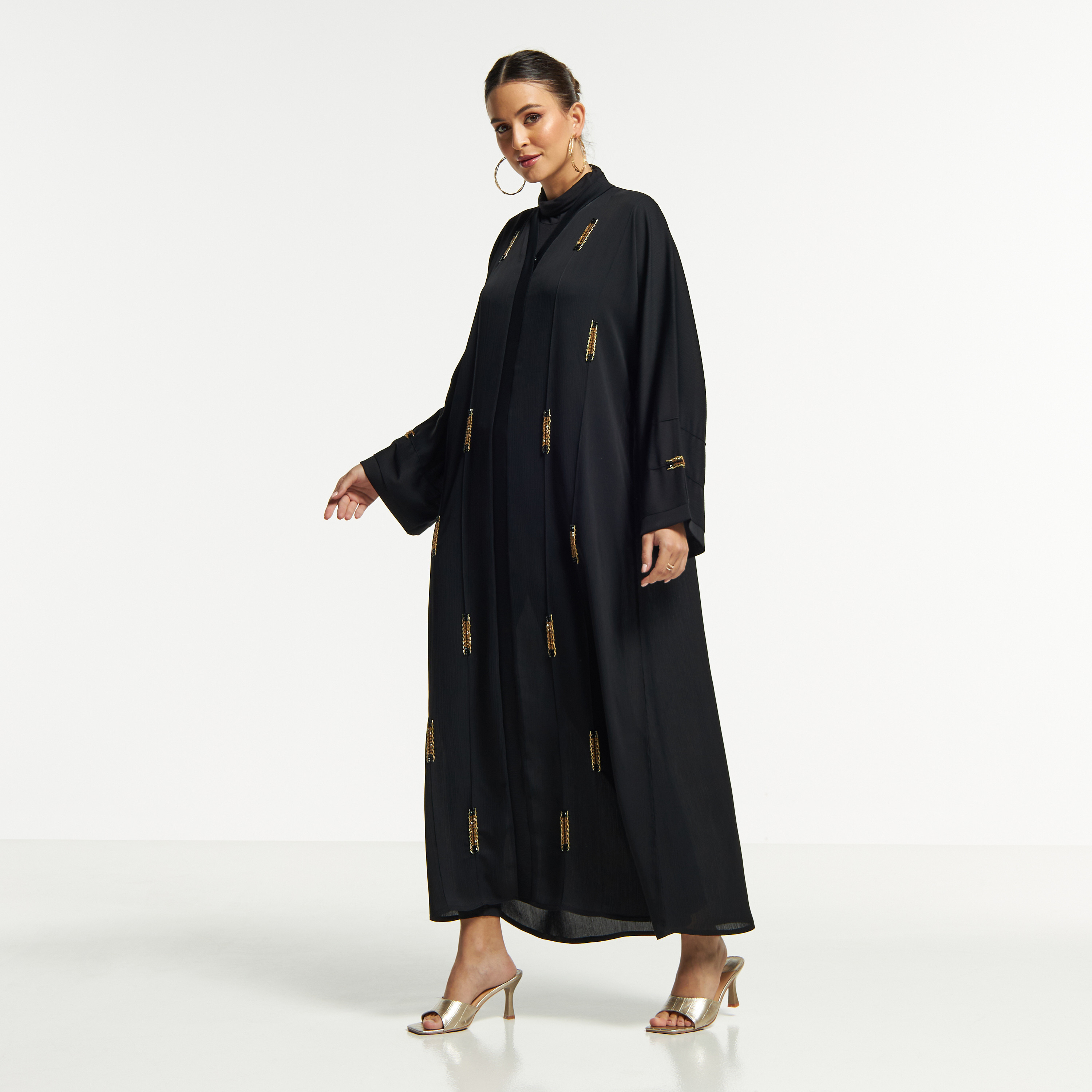 LS Textured Bead Embellished Abaya with Button Closure-women-arabicclothing-abayas-image-1
