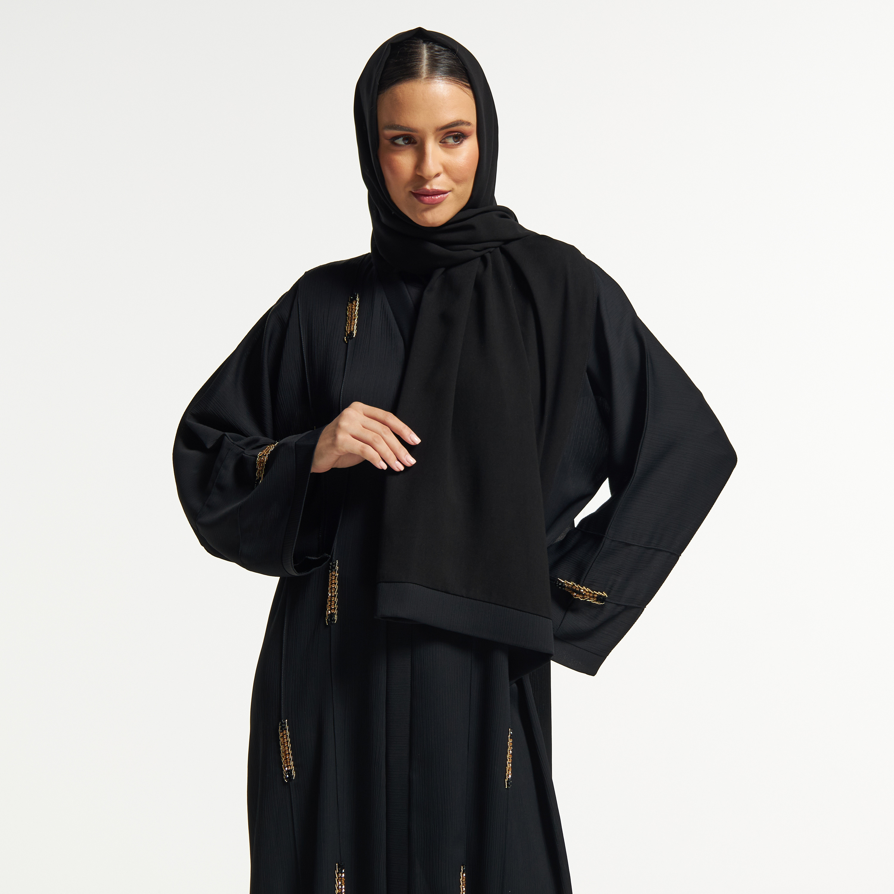 LS Textured Bead Embellished Abaya with Button Closure-women-arabicclothing-abayas-image-2