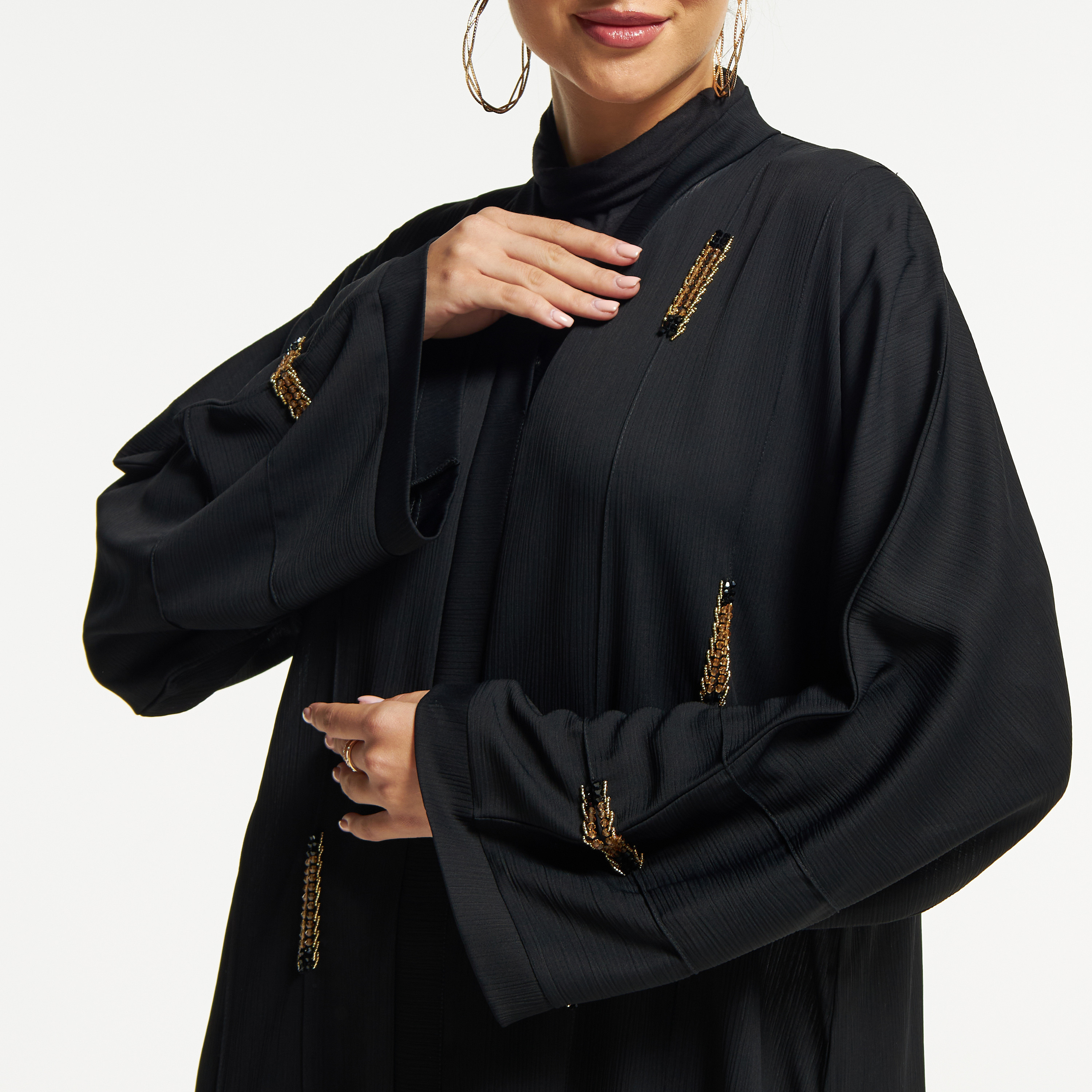 LS Textured Bead Embellished Abaya with Button Closure-women-arabicclothing-abayas-image-3