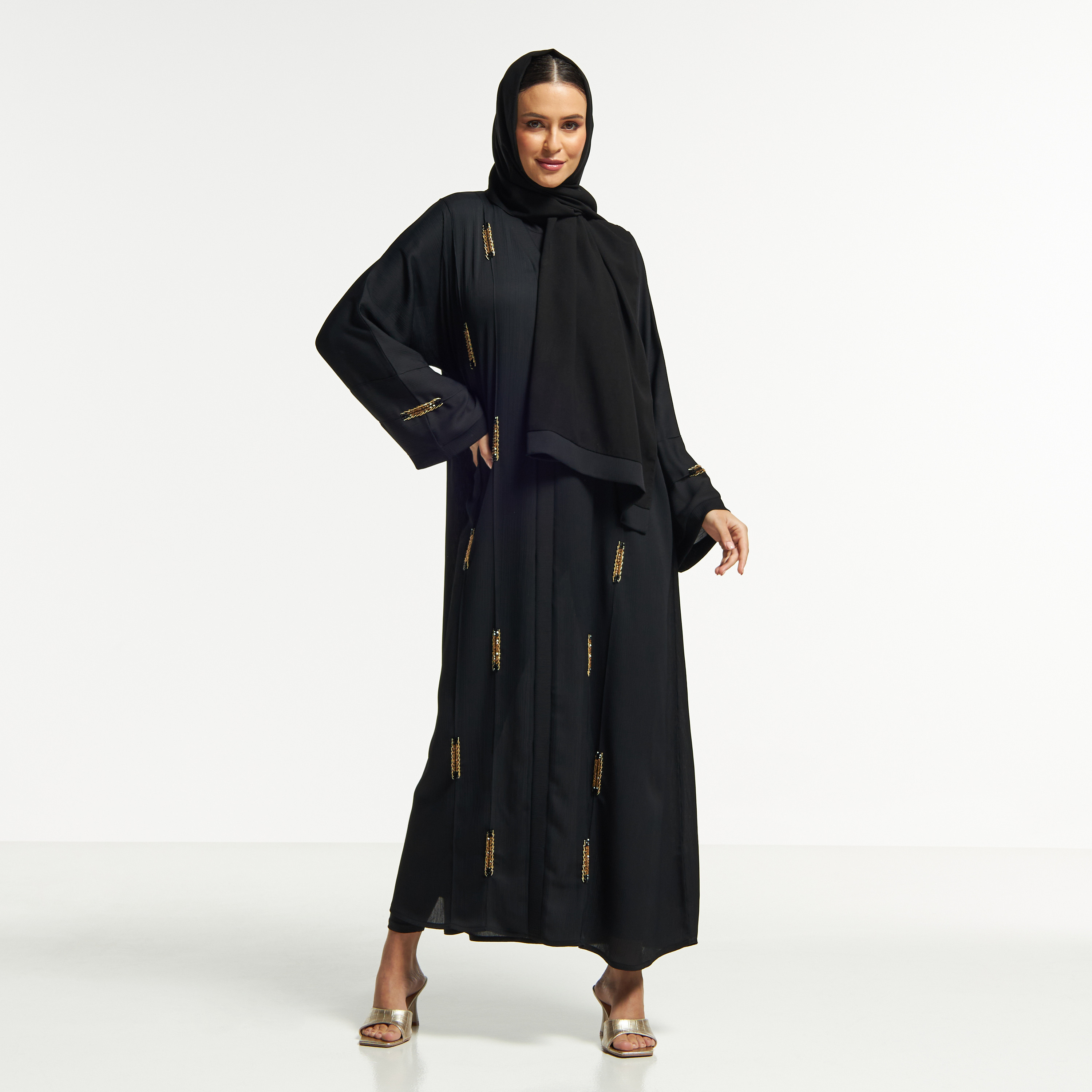 LS Textured Bead Embellished Abaya with Button Closure-women-arabicclothing-abayas-image-4