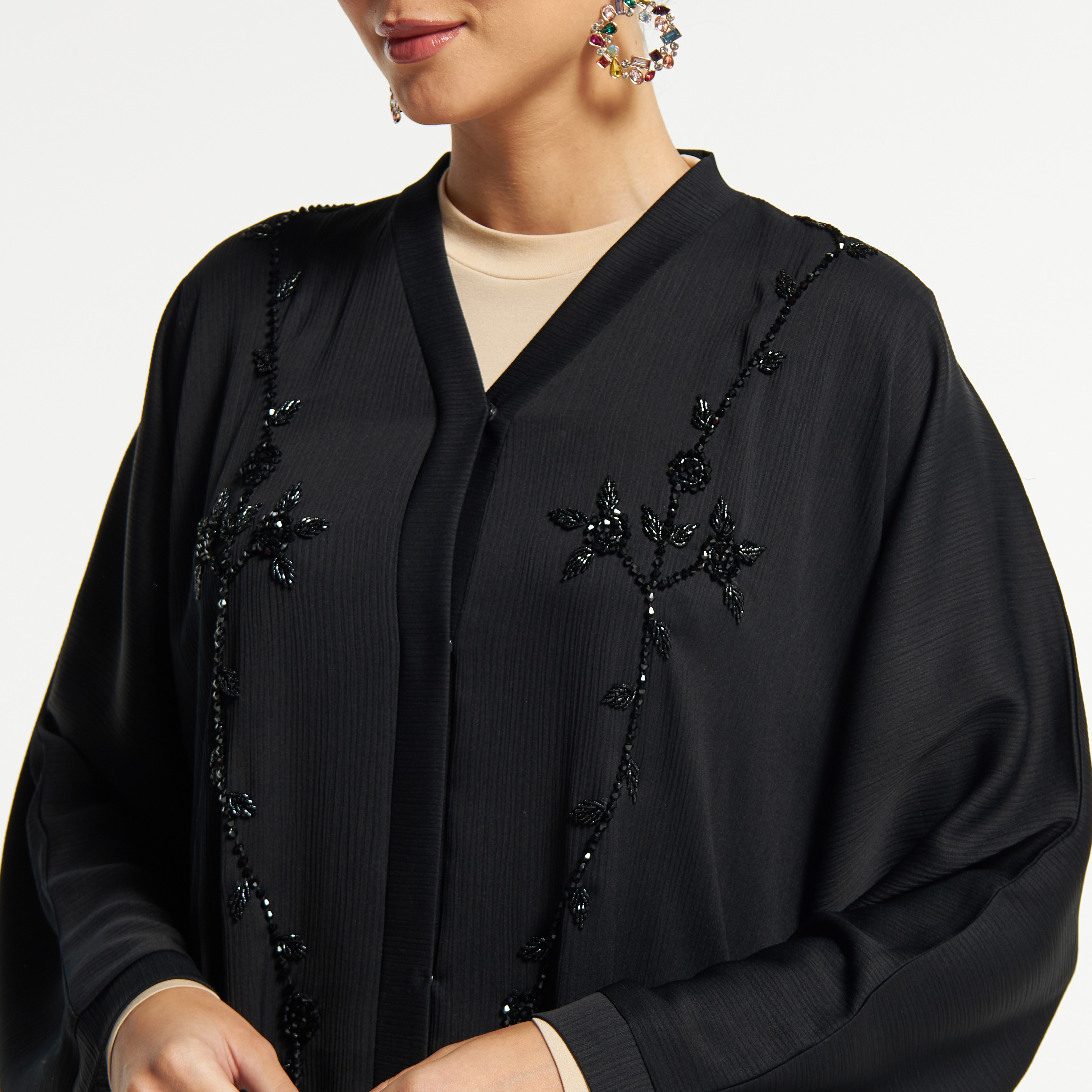 عباية مزينة بالخرز بزر إغلاق من إل إس-women-arabicclothing-abayas-image-3