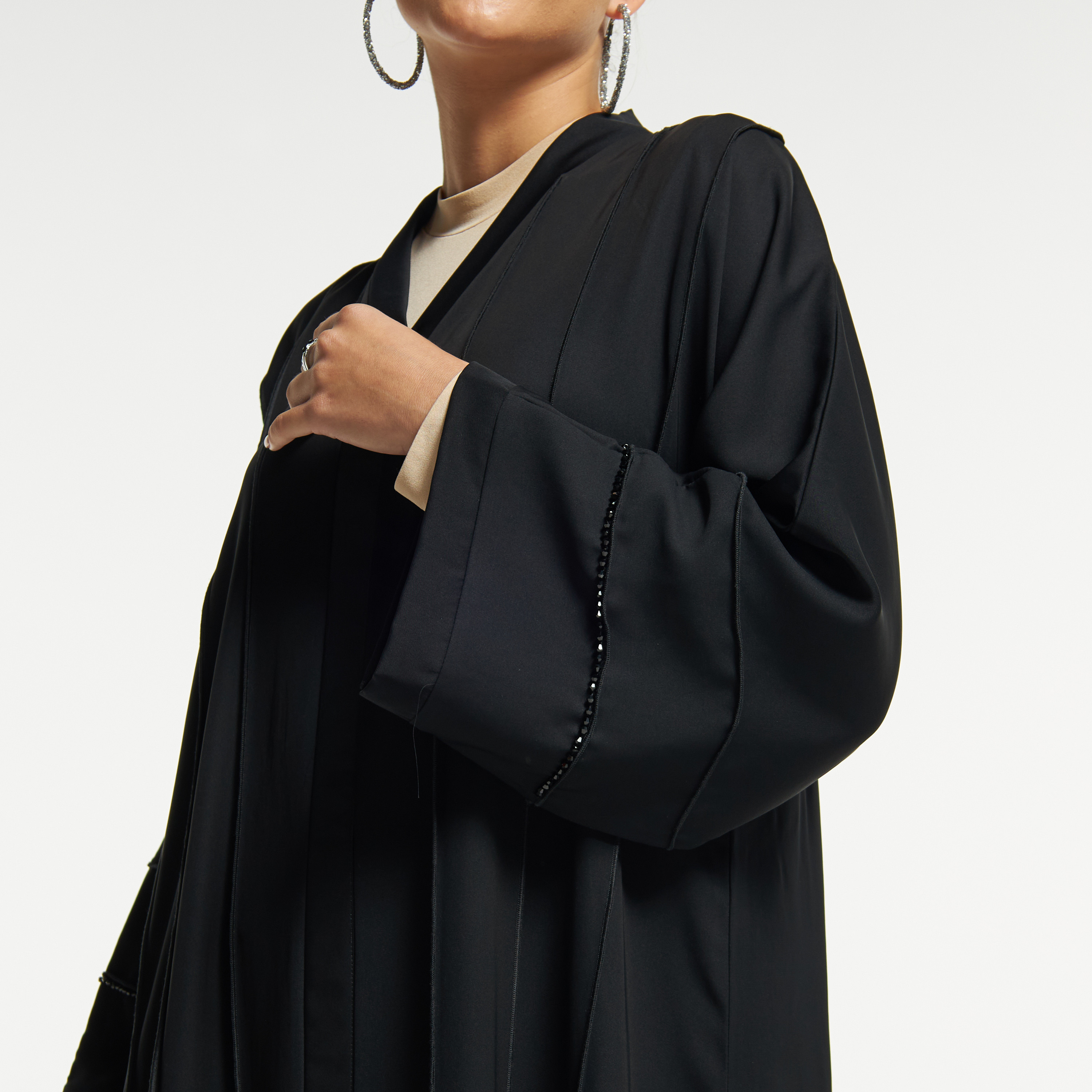 LS Bead Embellished Pleated Abaya with V-neck-women-arabicclothing-abayas-image-3