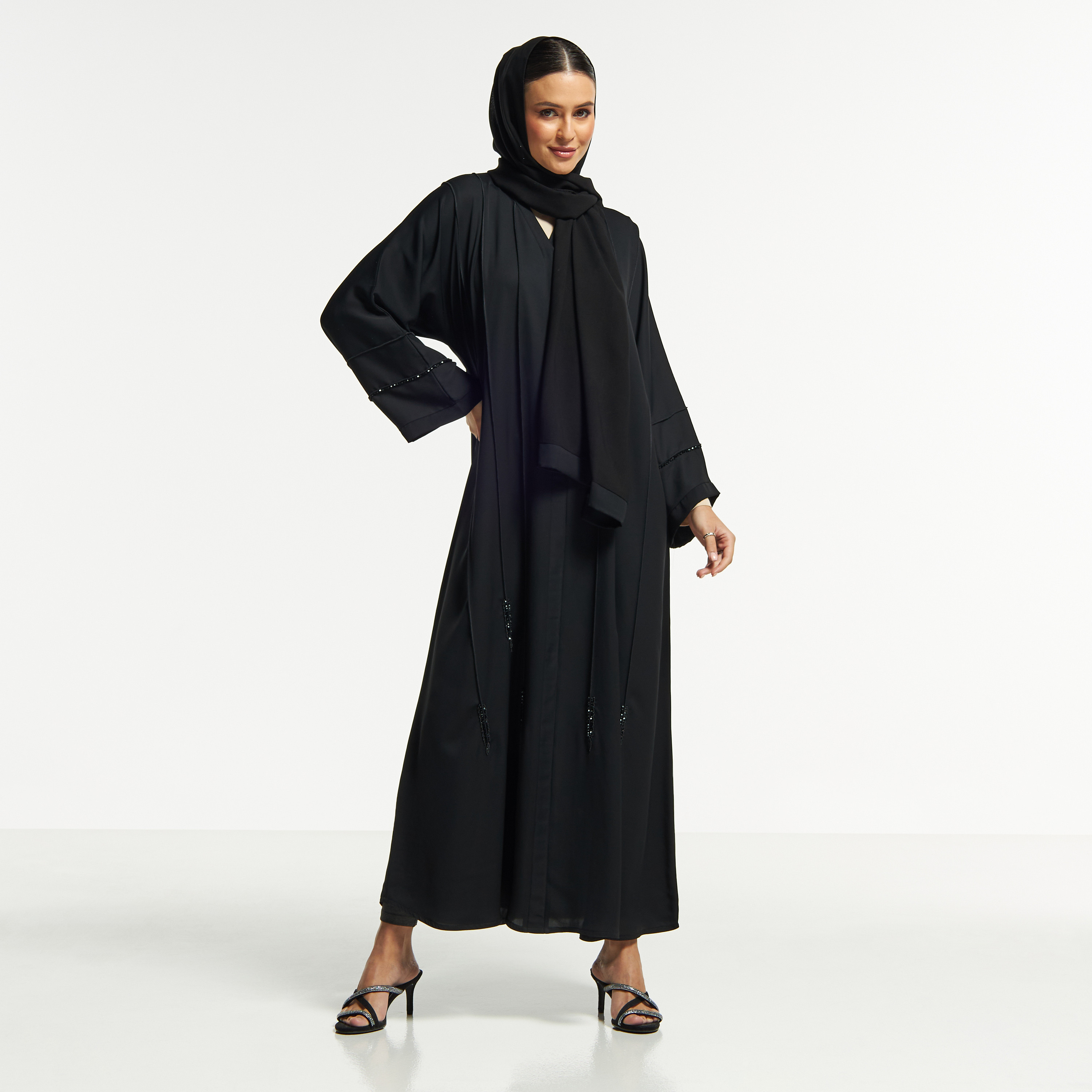 LS Bead Embellished Pleated Abaya with V-neck-women-arabicclothing-abayas-image-4