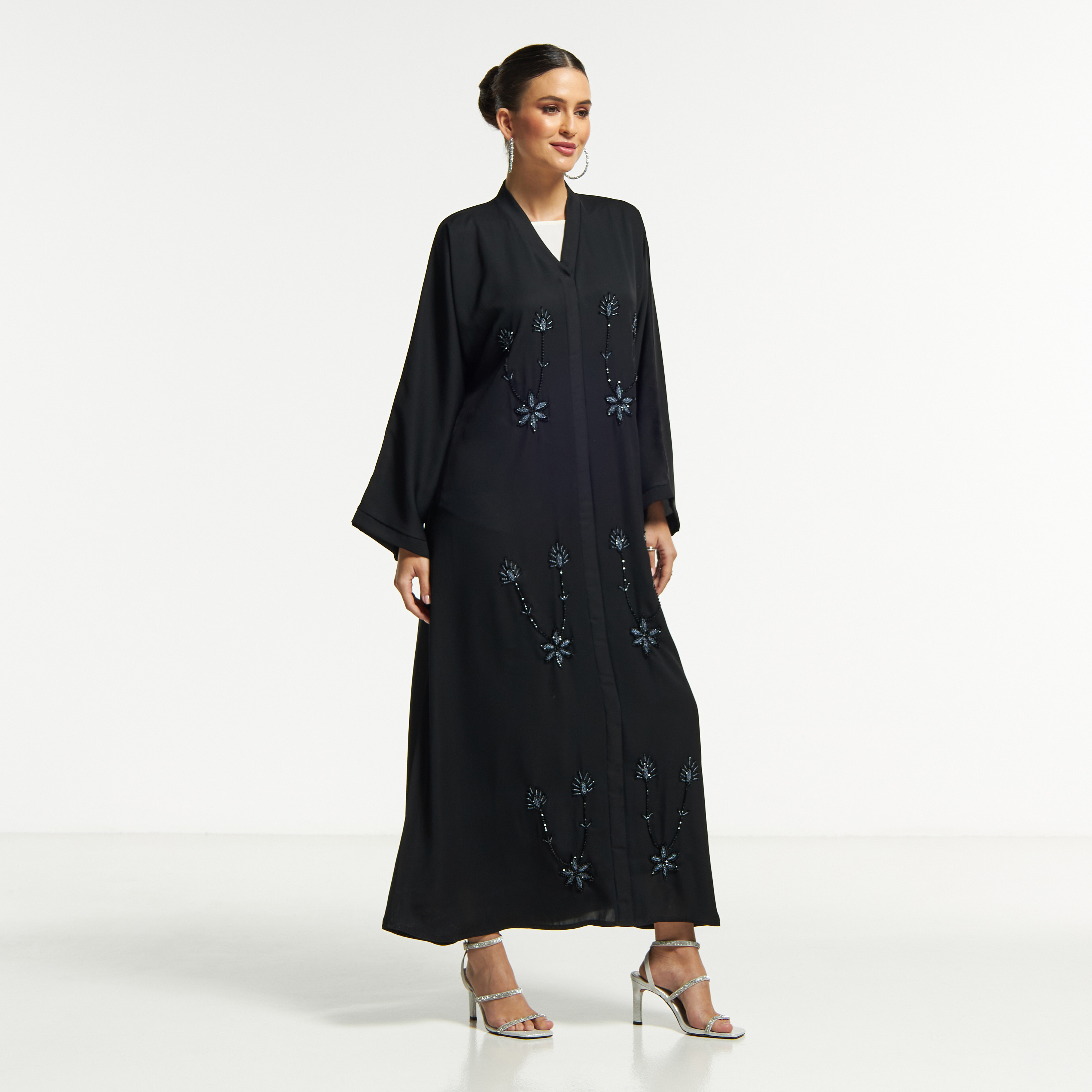LS Floral Bead Embellished Abaya with V-neck-women-arabicclothing-abayas-image-1