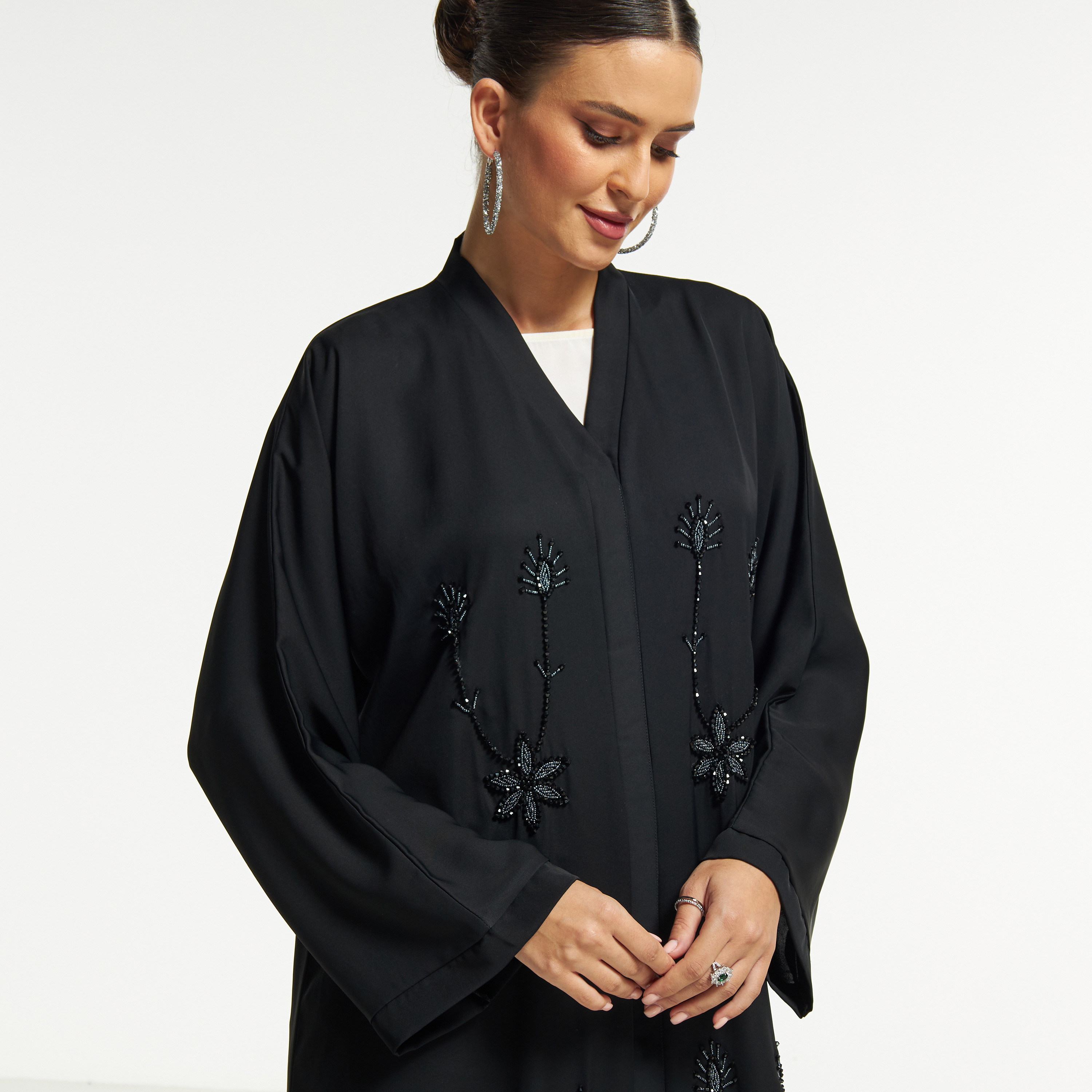 LS Floral Bead Embellished Abaya with V-neck-women-arabicclothing-abayas-image-3