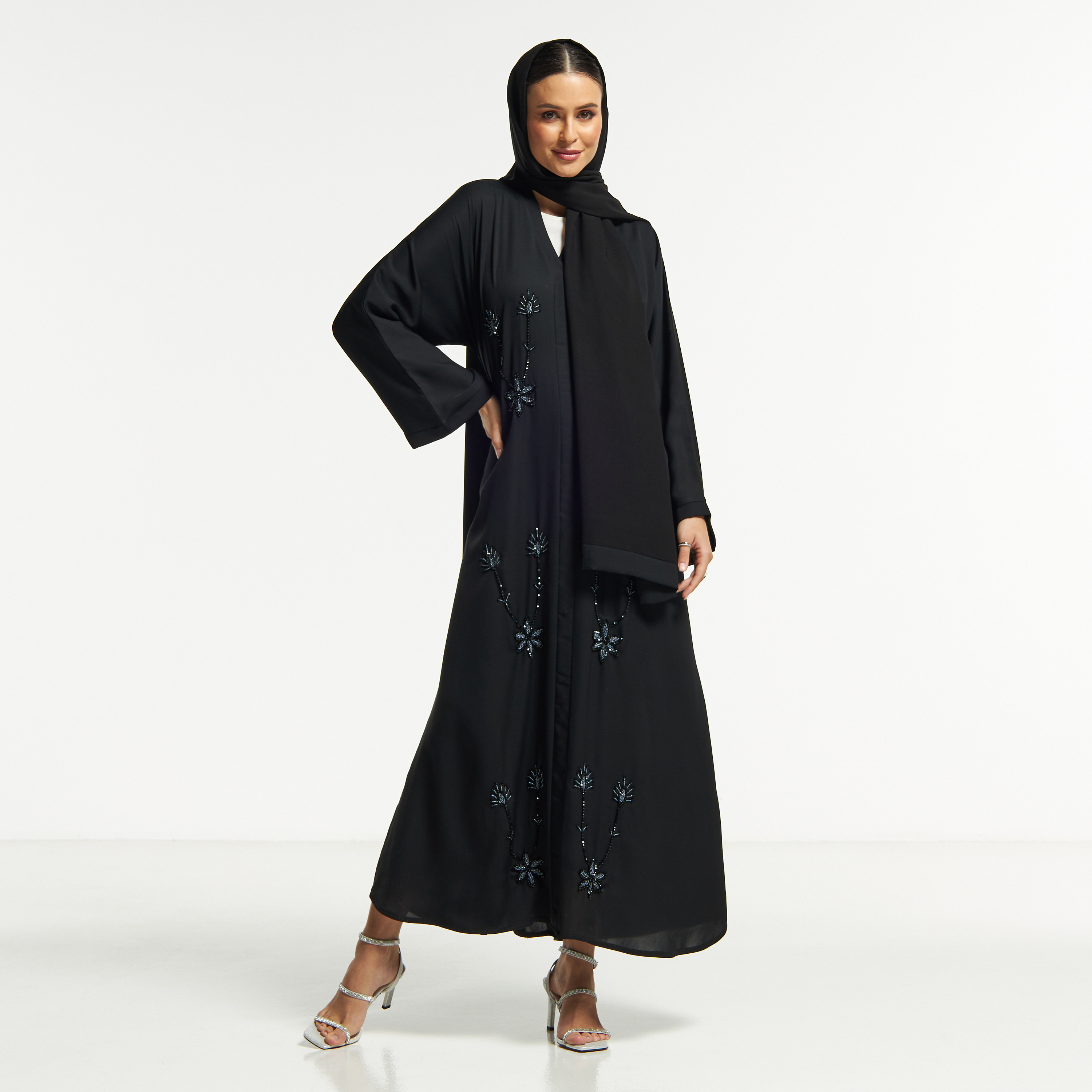 LS Floral Bead Embellished Abaya with V-neck-women-arabicclothing-abayas-image-4