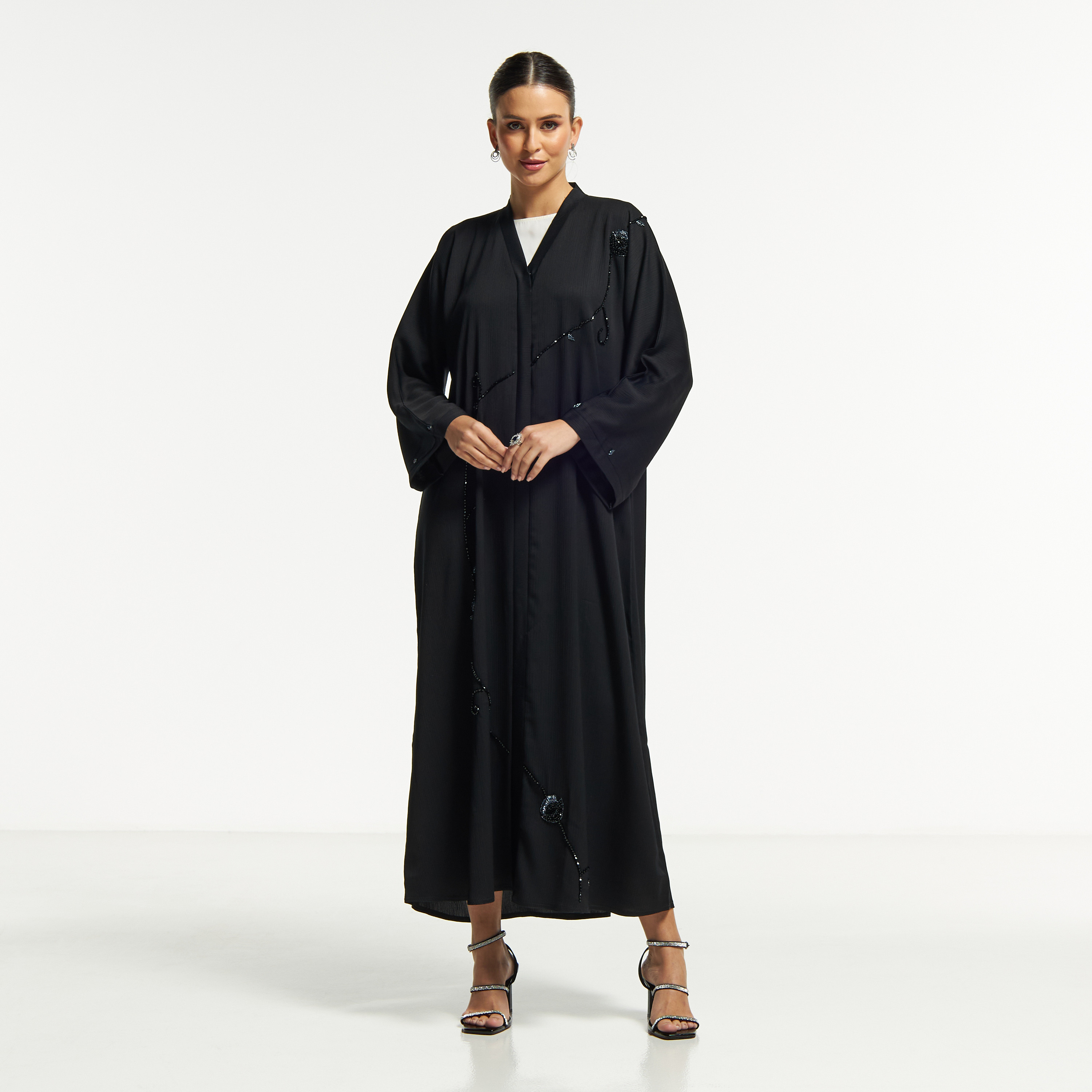 LS Floral Bead Embellished Abaya with V-neck-women-arabicclothing-abayas-image-1