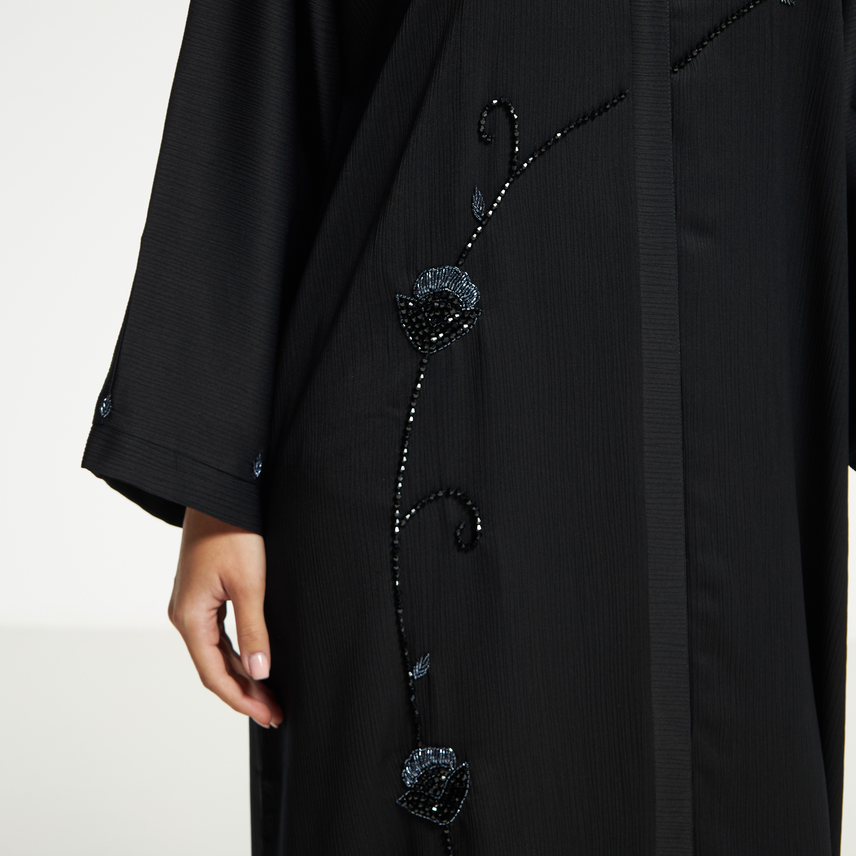 LS Floral Bead Embellished Abaya with V-neck-women-arabicclothing-abayas-image-3