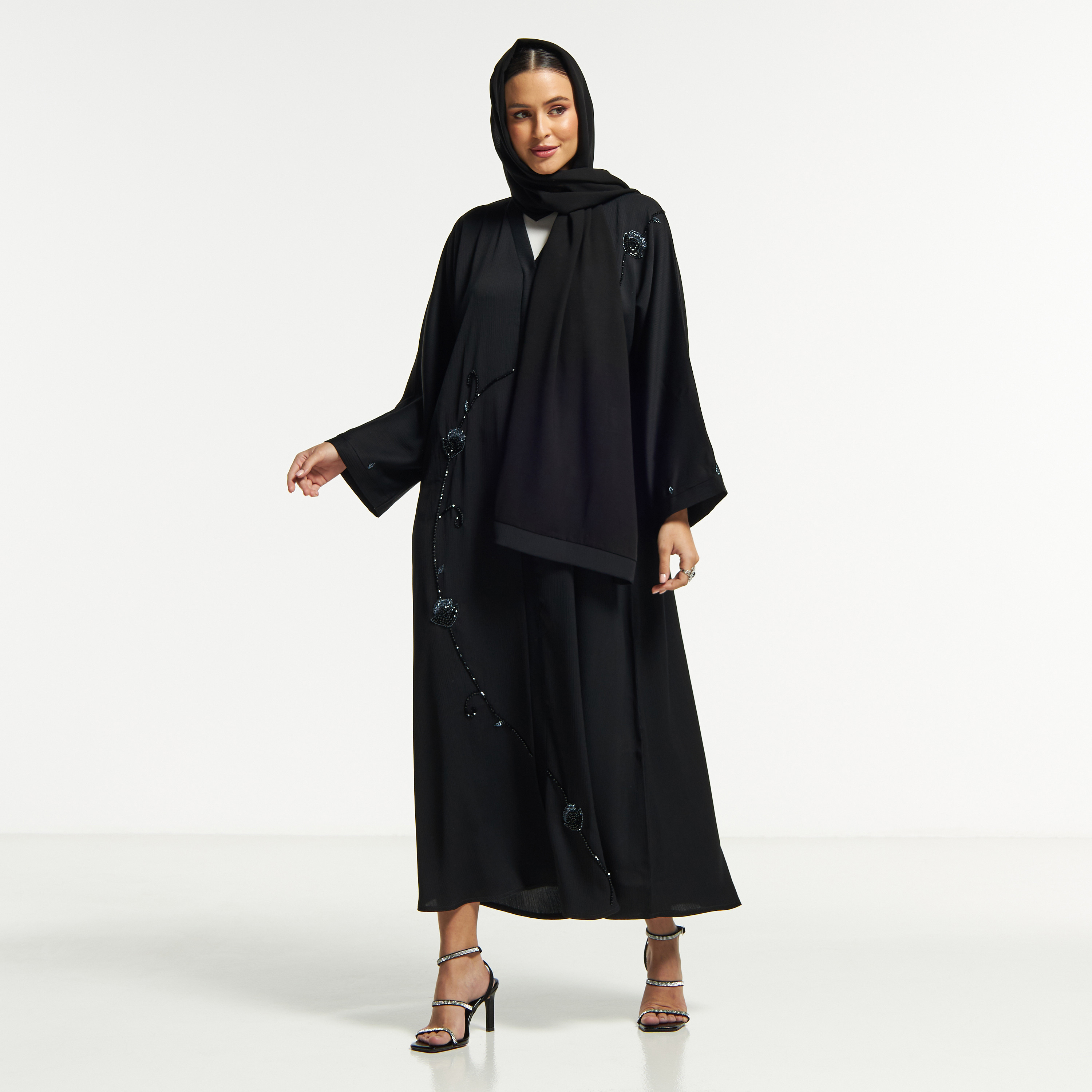 LS Floral Bead Embellished Abaya with V-neck-women-arabicclothing-abayas-image-4