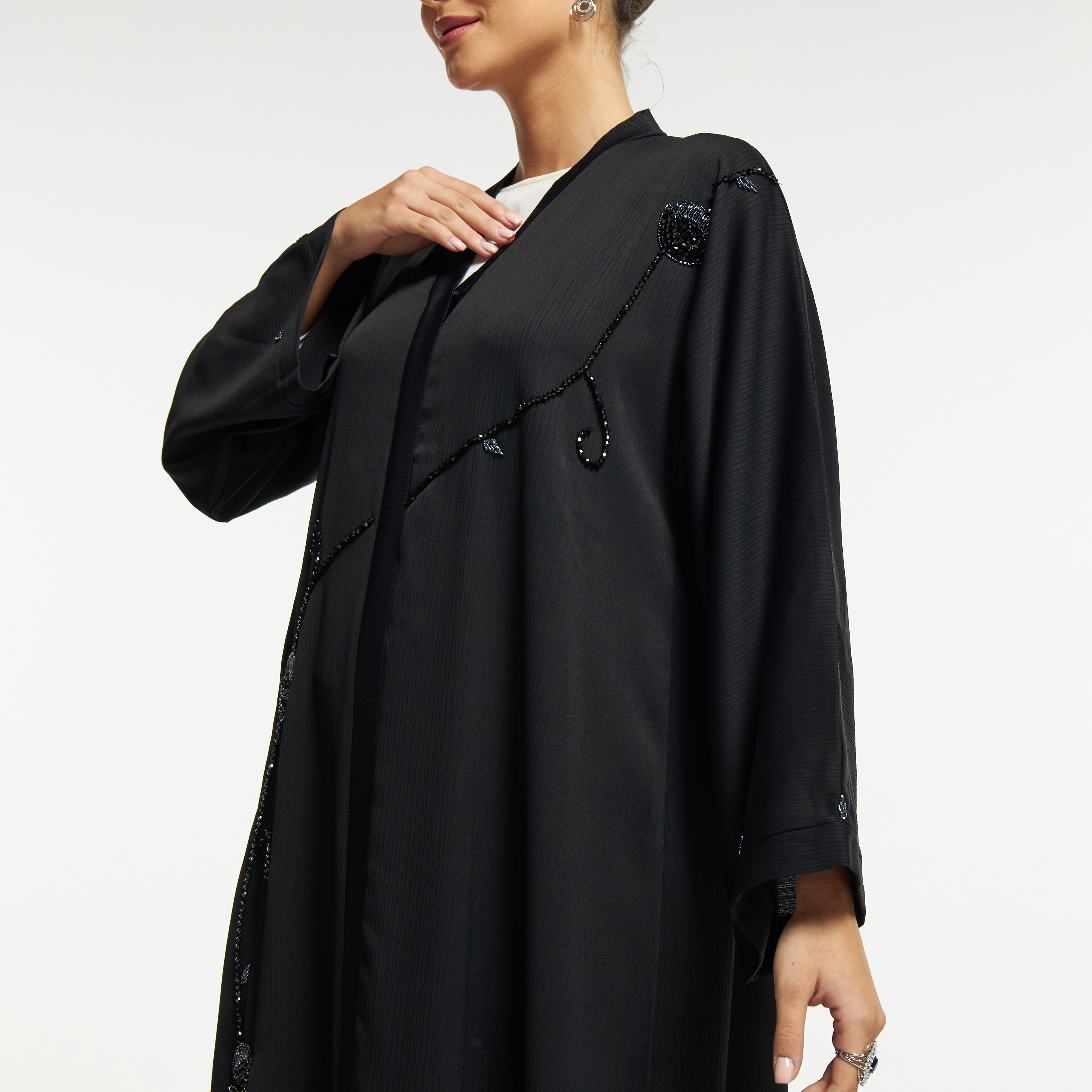 LS Floral Bead Embellished Abaya with V-neck-women-arabicclothing-abayas-image-5