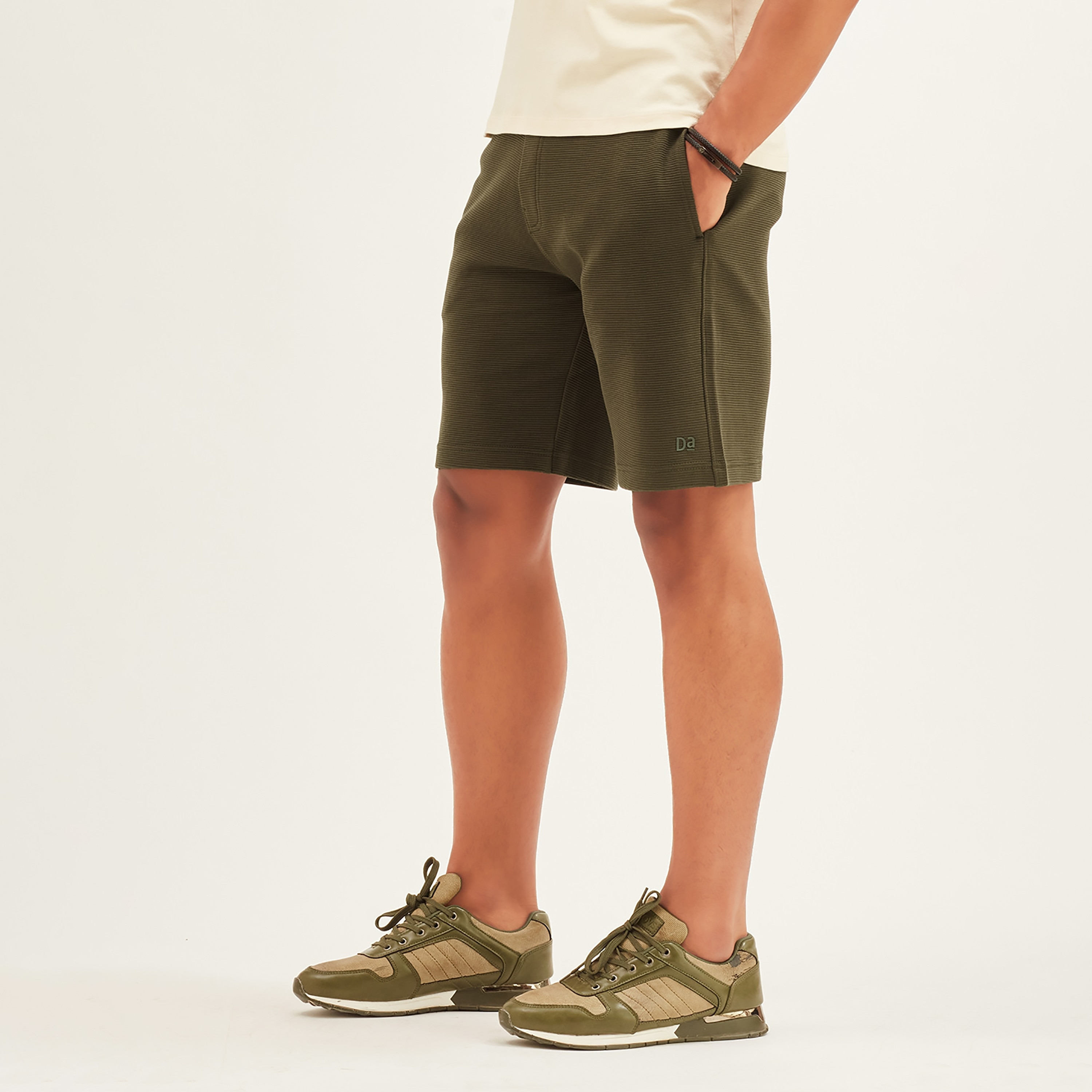 Damensch Textured Mid-Rise Elasticated Waist Shorts-men-clothing-bottoms-shorts-image-1