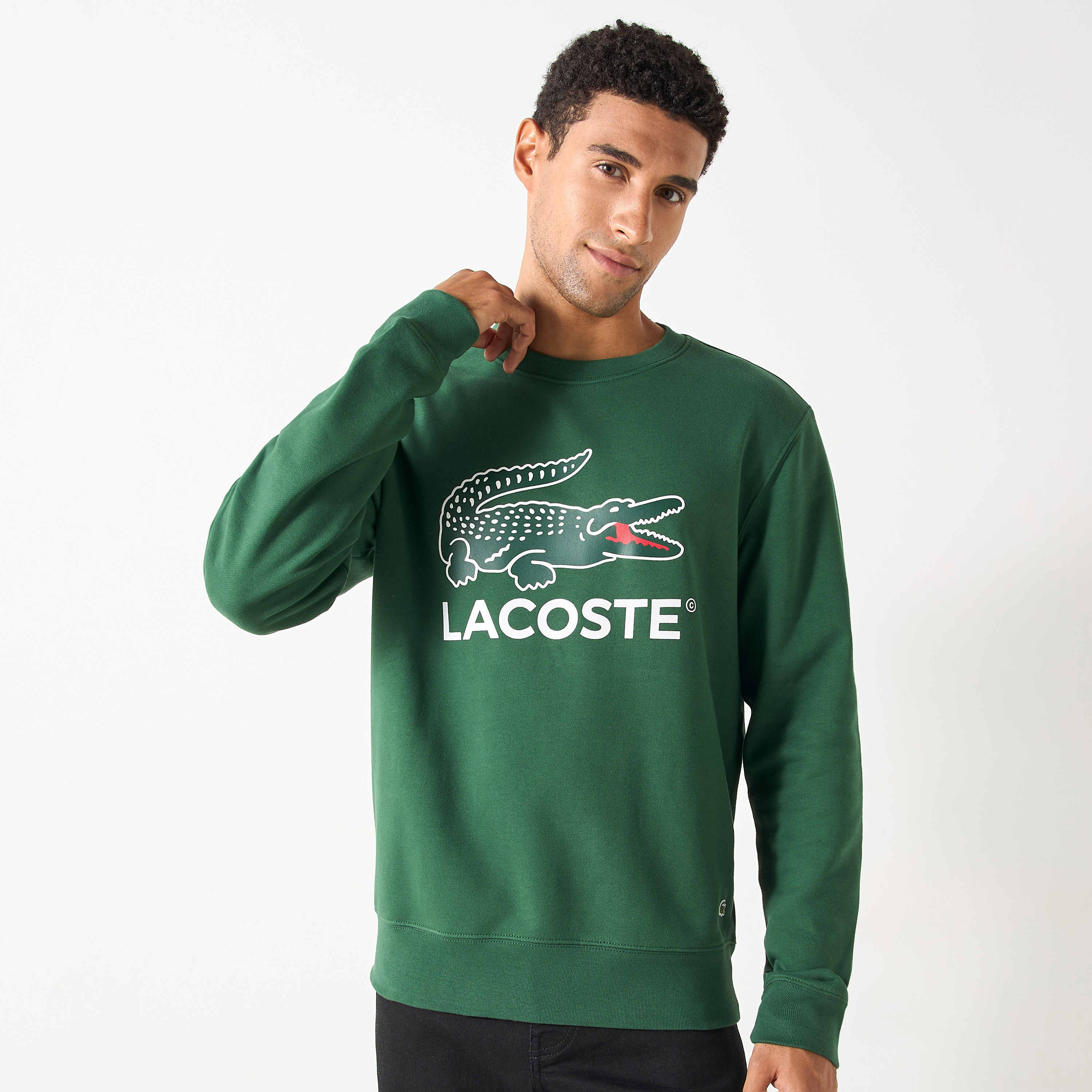 Lacoste Logo Print Sweatshirt with Crew Neck and Long Sleeves-men-clothing-hoodiesandsweatshirts-image-1