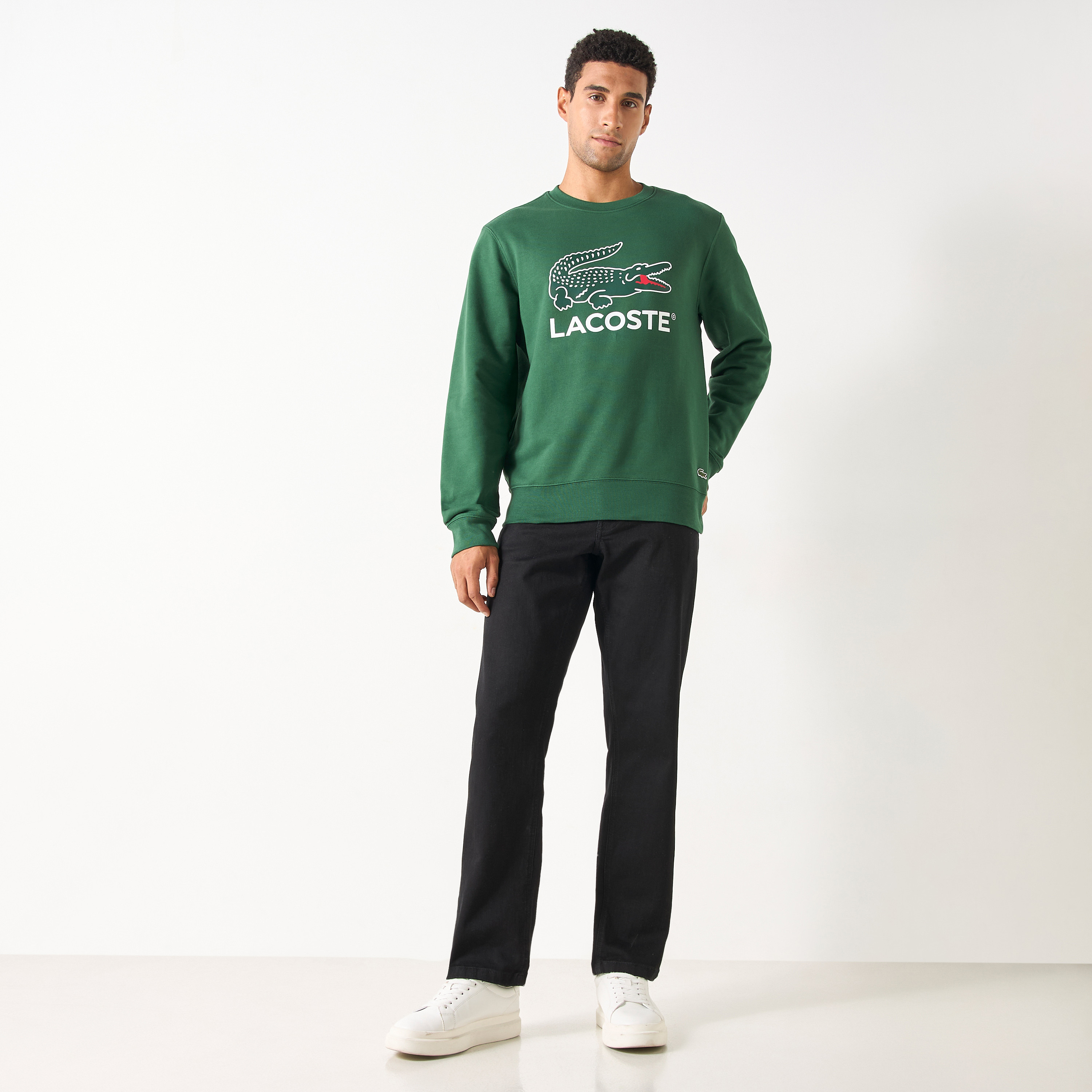 Lacoste Logo Print Sweatshirt with Crew Neck and Long Sleeves-men-clothing-hoodiesandsweatshirts-image-2