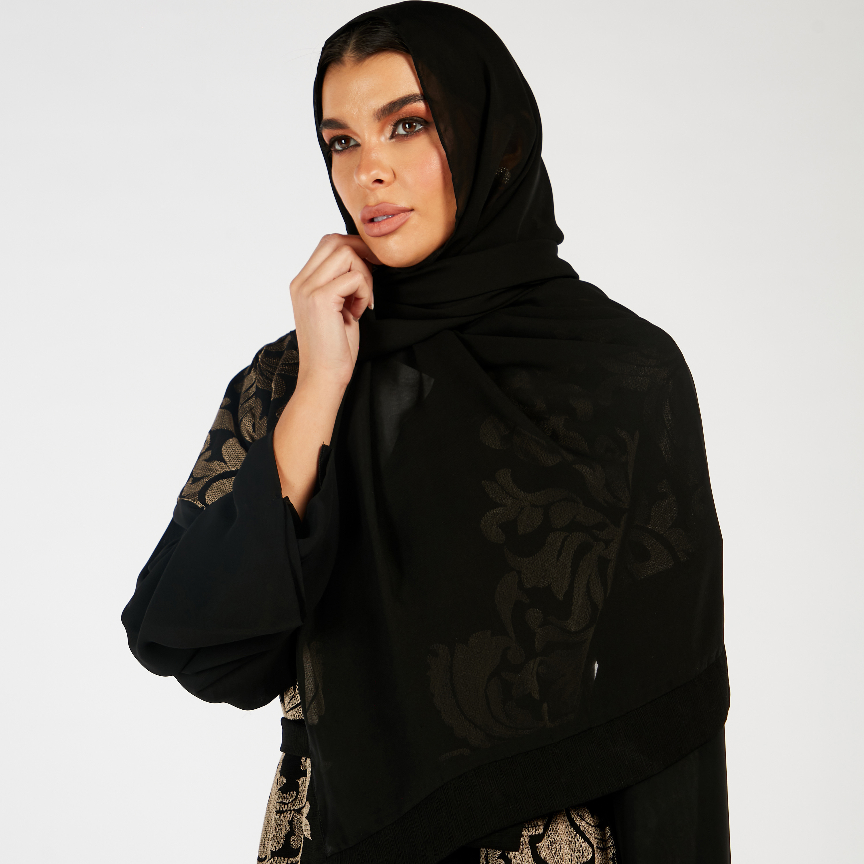 Nukhbaa Embroidered Open Front Abaya and Hijab Set-women-arabicclothing-abayas-image-2