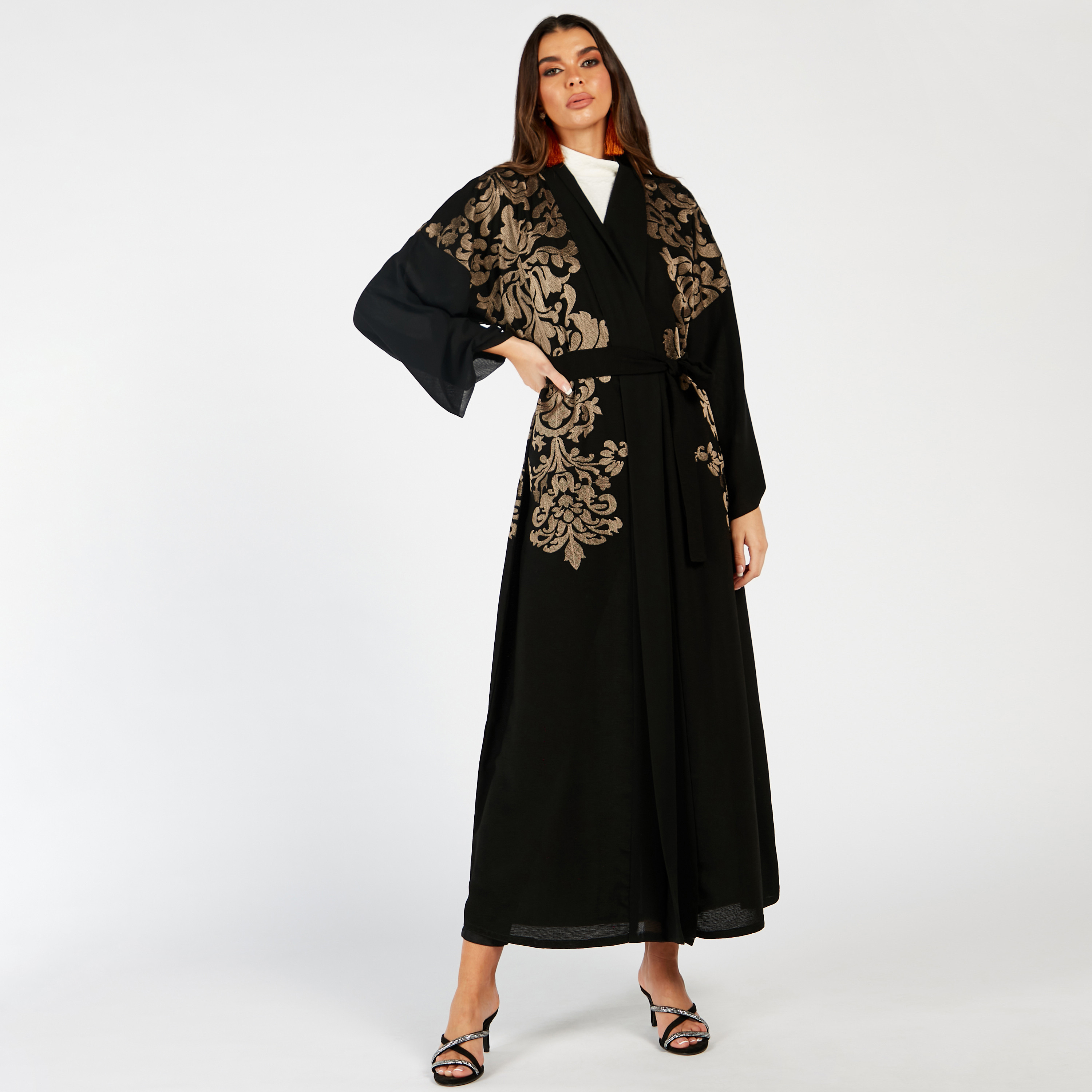 Nukhbaa Embroidered Open Front Abaya and Hijab Set-women-arabicclothing-abayas-image-3