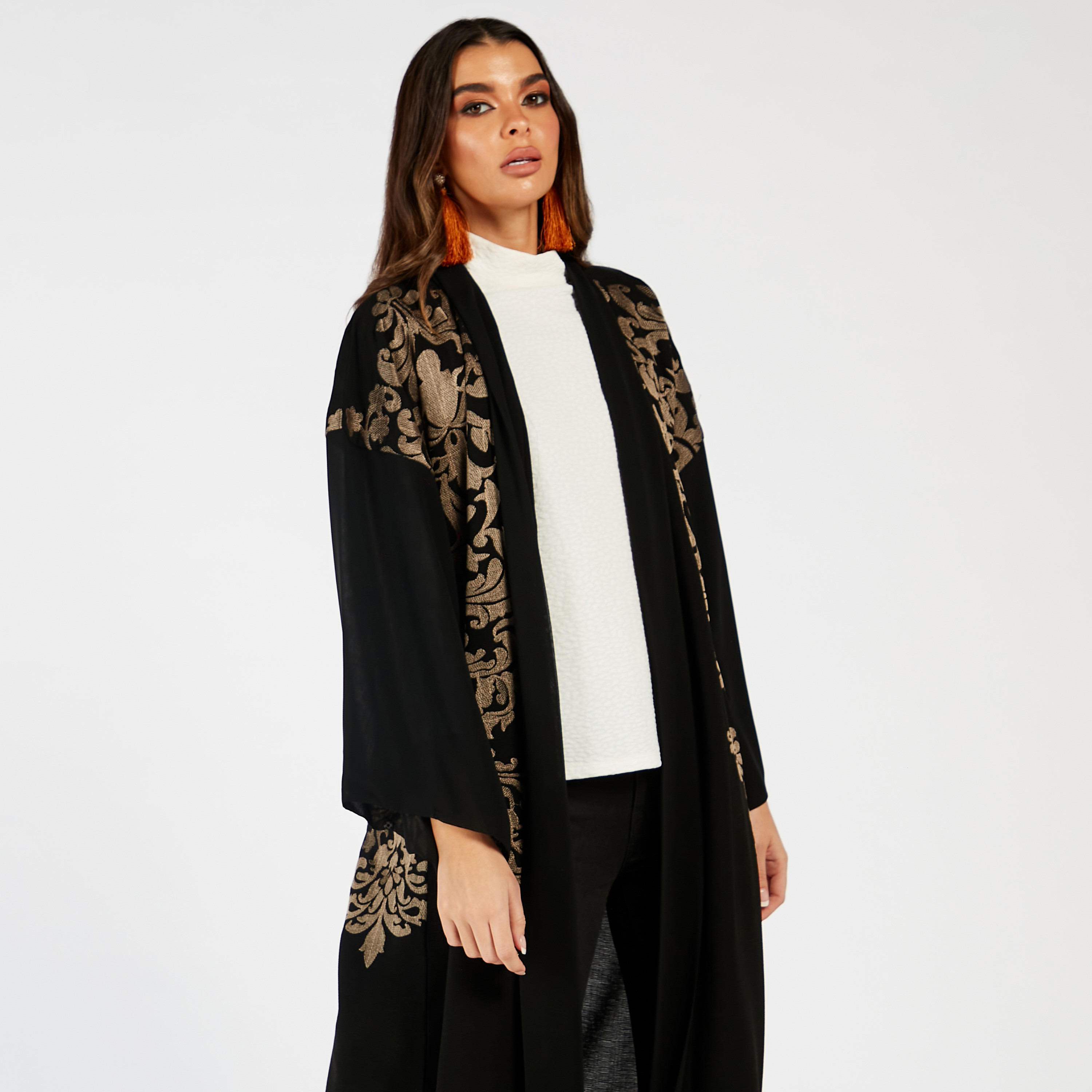Nukhbaa Embroidered Open Front Abaya and Hijab Set-women-arabicclothing-abayas-image-4