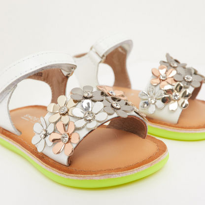 Floral Embellished Sandals with Hook and Loop Closure-Baby Girl%27s Sandals-image-2