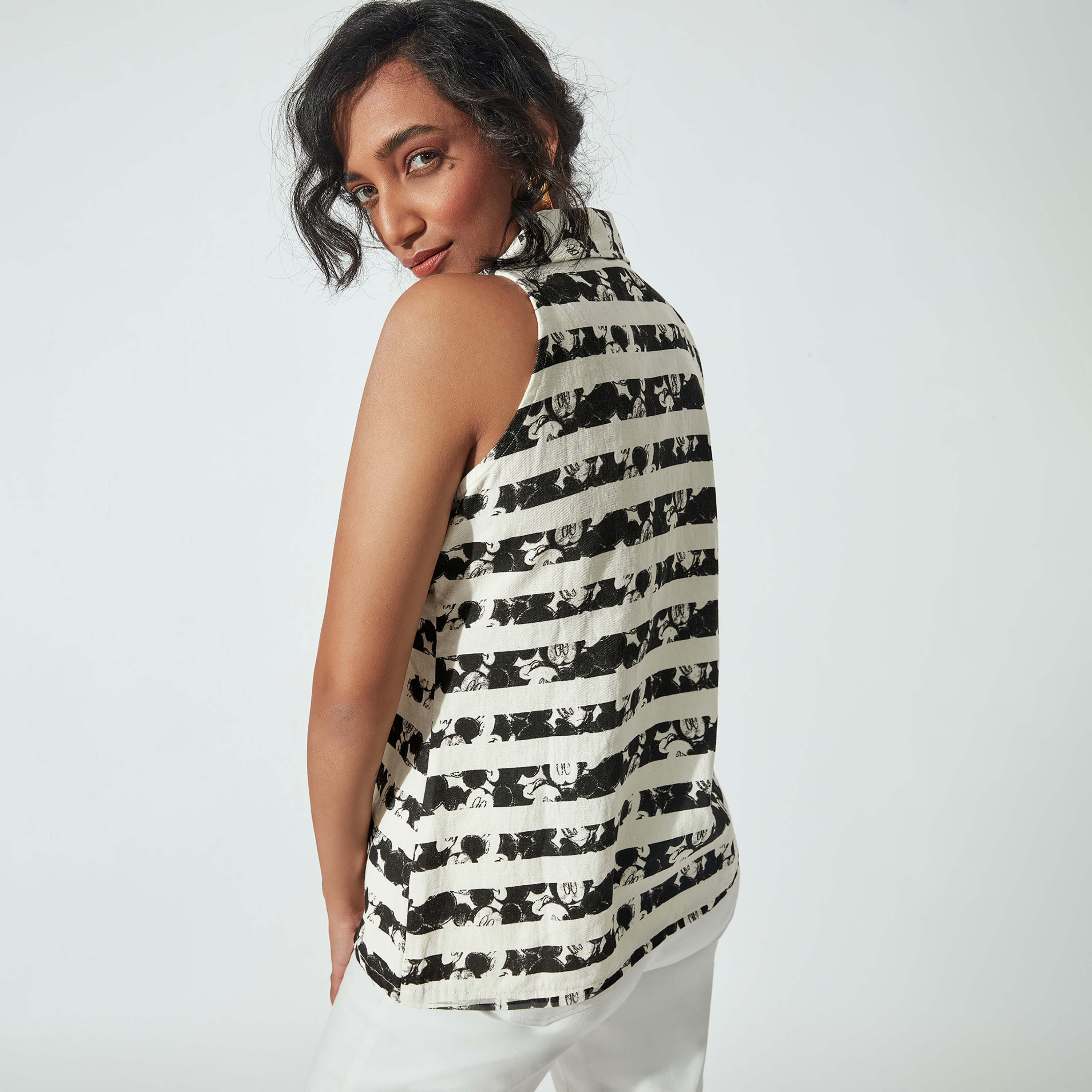 بلوزة بدون أكمام بياقة قميص ميكي مع مخططة من ليبل أوف لايف-women-clothing-shirtsandblouses-blouses-image-4