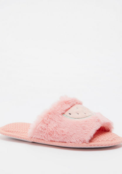 Plush Detail Bedroom Slippers with Embroidered Watermelon Applique-Girl%27s Bedroom Slippers-image-1