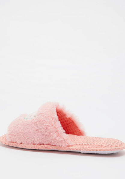 Plush Detail Bedroom Slippers with Embroidered Watermelon Applique-Girl%27s Bedroom Slippers-image-2