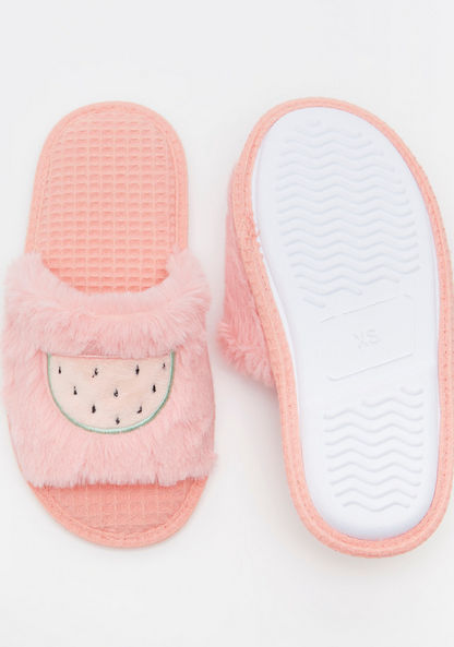 Plush Detail Bedroom Slippers with Embroidered Watermelon Applique-Girl%27s Bedroom Slippers-image-5