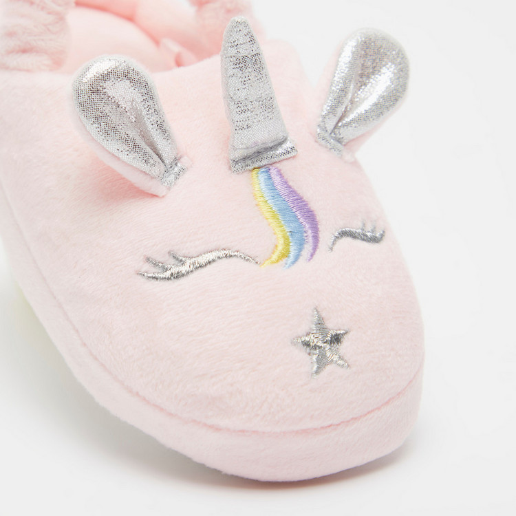 Unicorn Embroidered Bedroom Slide Slippers with Elastic Strap