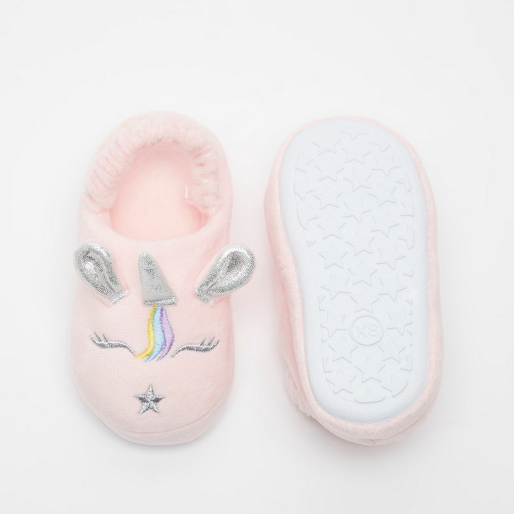 Unicorn Embroidered Bedroom Slide Slippers with Elastic Strap